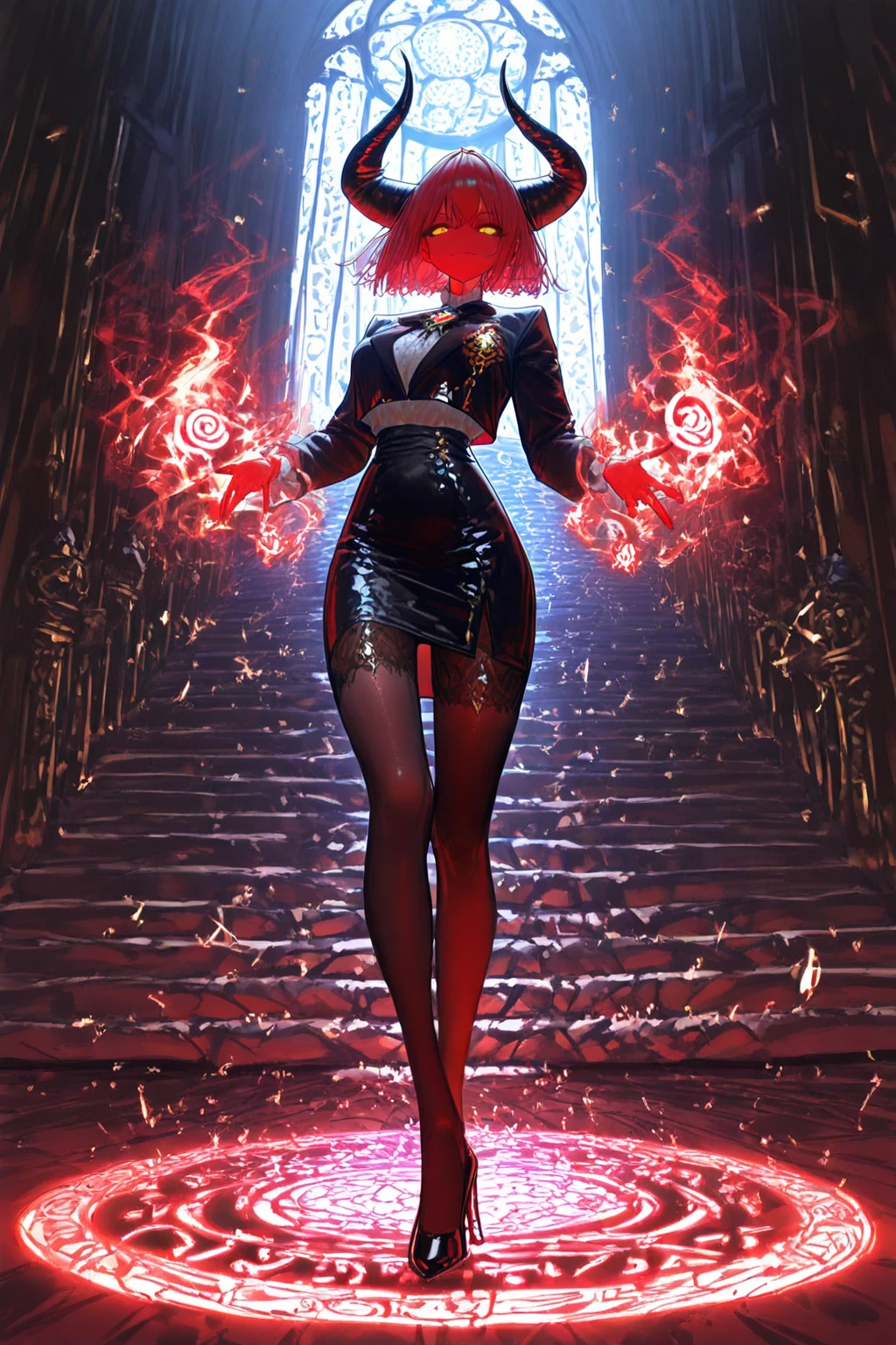 (ultra realistic,32k, masterpiece:1.2),(high detailed skin:1.1),( high quality:1.1),
1girl, blonde, ponytail hair,, wicked witch costume [<lora:redcrystal-nvwls-v1:0.8>redcrystal, red theme, rubies,ruby,:<lora:mdxk:0.5>Space,glowing,star \(sky\),:25],(looking at viewer, standing,:1.1),, huge breast,large breast,,<lora:add_detail:0.78>,
(glow in the dark:1.1), university campus, academic buildings, lively student life, intellectual,  blurry background,