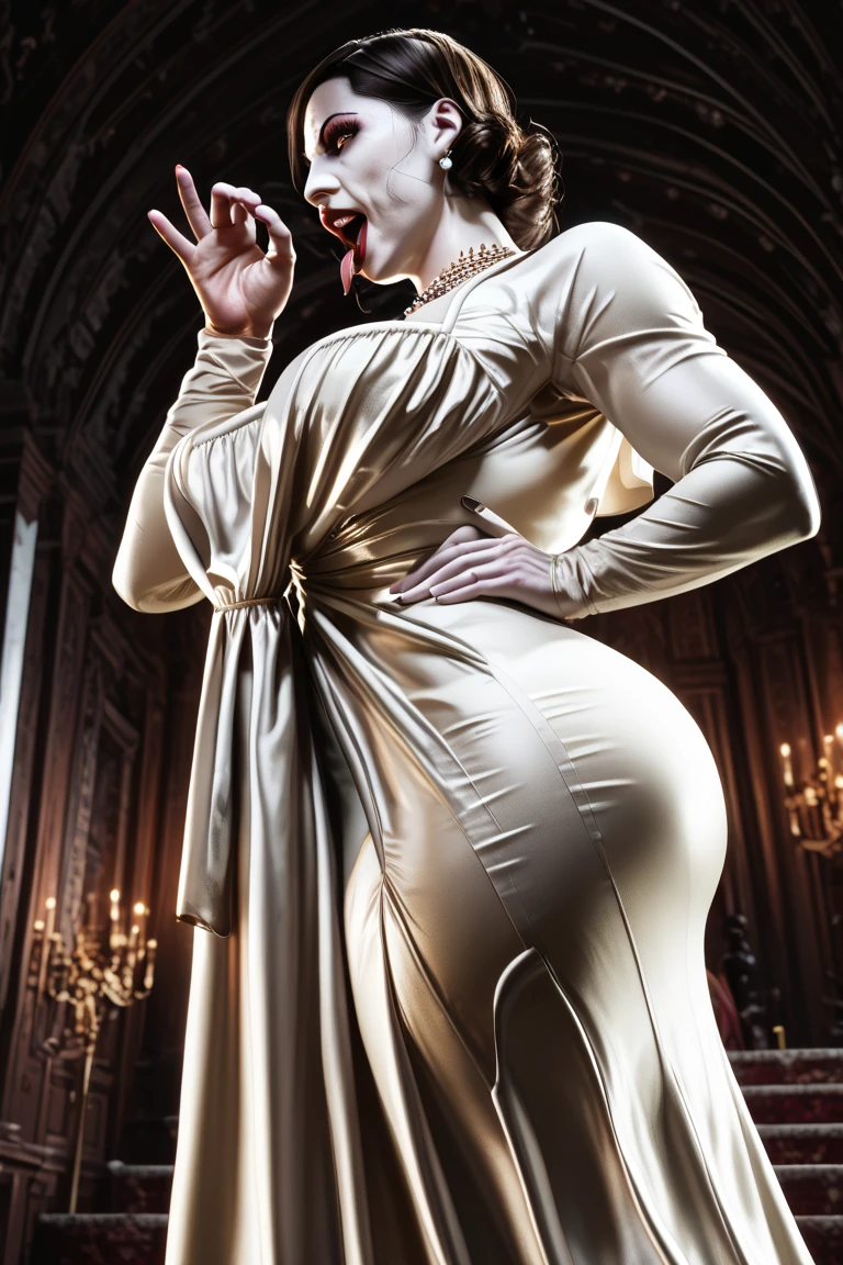 Lady Alcina Dimitrescu, enormous futa cock, huge futa cock, massive grey futa cock, veiny futa cock, taker POV, helpless taker POV, enormous breast expansion