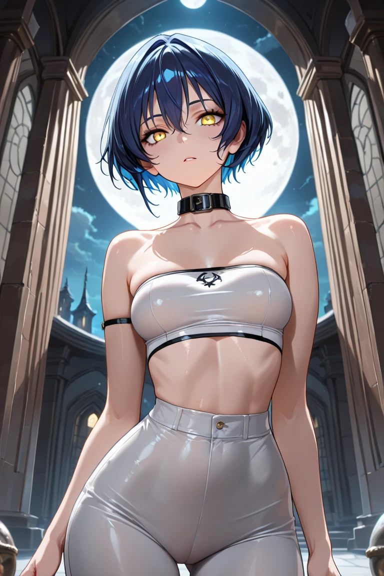 Anime girl with short hair black with a heart on her cheek