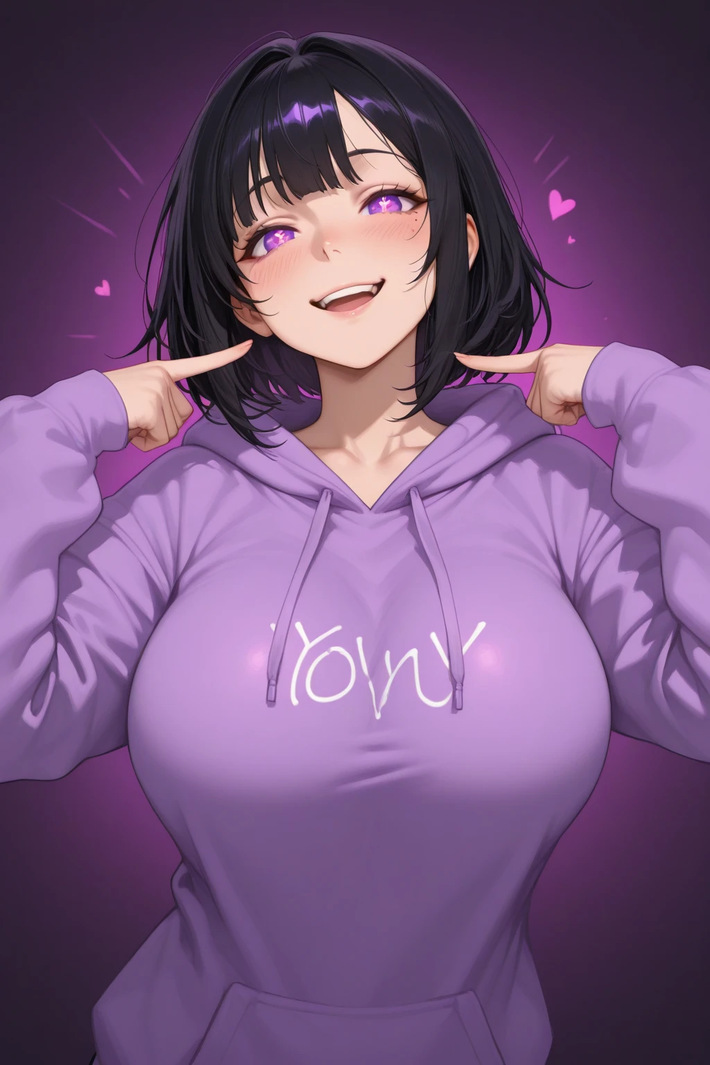 1 girl,heart-shaped pupils,nails,hands on own face,by white,purple eyes,(blush:1.1),choker,Upper part of the body,shaking,sweat,sweatdrop,heart,(speed lines:1.1),medium breasts, ((strong breathing:1.3)), amar, heart, crop top, happy, SMILE