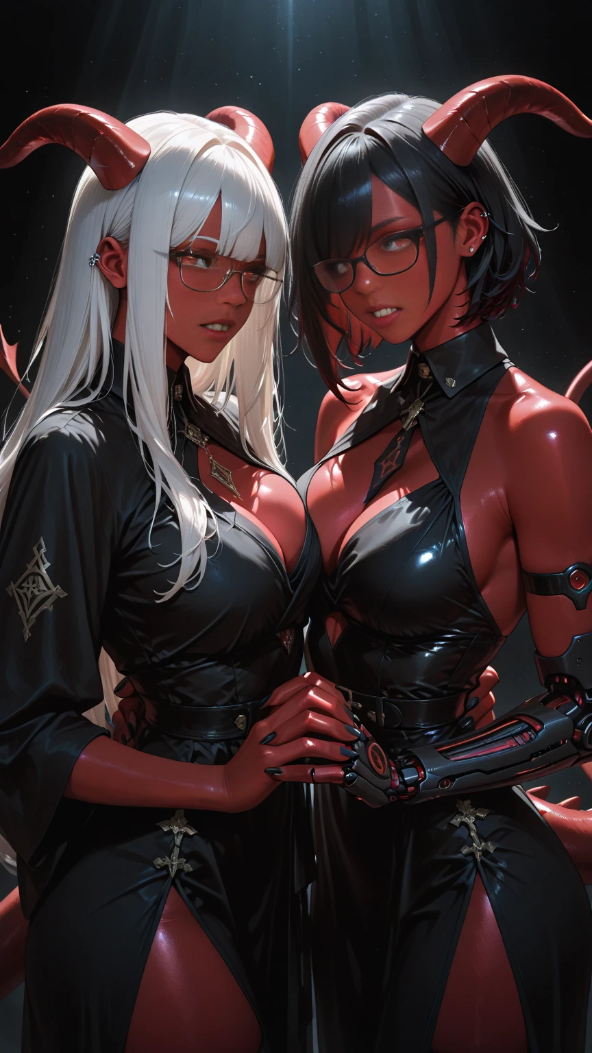(masterpiece), best quality, expressive eyes, perfect face  , skimpy armor , white hair  , black and red armor  ,  two female knights kissing under the moonlight in skimpy armor and rain , thongs , one of the knights has her hand on the other knights ass and breasts ,pretty eyes, perfect eyes, big eyes, bright eyes ,
perfect face, pretty face, anatomically correct, extremely delicate body , ponytail, perfect breasts, [[bokeh, aesthetic, enchanting, glowing butterflies]]

parted pink lips, smile grim, pale skin, detailed skin, soft skin, smooth skin , underwear , full body
