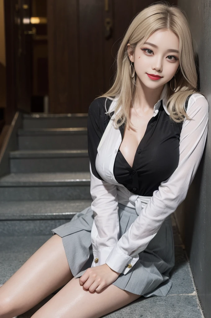 top-quality、Photographic works，Photorealistic，Ultra-high resolution large files，8k HD CG wallpaper，Ultra-high pixel，Art germ, Cinematic lighting,，Fine and delicate CG wallpaper，Clear and authentic details，Top women's art photography，High-level clarity of technical details：1.1，Clear skin texture and moist skin feel：1.1，Solo，dynamicposes，Suit women，A tall, sexy and beautiful girl，Royal sister style，Top sexy girls，Long white-blond hair，White blonde hair，Clear, careful and realistic hair texture and strands：1.1，Delicate eyelash makeup，Fine, realistic eyes，Nice eyes，Aqua-blue pupils，tthin eyebrows，Super detailed eye works，Fine and careful facial makeup，Sexy red lips，The face of the royal sister，Detailed close-up of the face，Pretty face，Hydrated skin feeling，A perfectly proportioned face（Advanced face detailing：1.1）perfect body figure，Supermodel body shape，Perfect for sexy carcasses，Bigboobs（Perfect chest shape）Small man's waist（Skinny and beautiful thin waist）Cocked buttocks（Upturned and tight buttocks）Long legs（Perfectly proportioned leg shape）Female secretary，Girl in secretarial outfit，white button-down blouse，shinning clothes，Black hip-wrapped A-line leather skirt，Black leather tight skirt、stocklings，high-heels，Female secretary，jewelry，耳Nipple Ring，choker necklace，Bracelet，obi strip，Sexy female secretary works，Women's artwork，Real Photographics，韓国アイドル，full-body view，Whole body diagram，Fantasy artwork，Fine top work，Advanced detail work