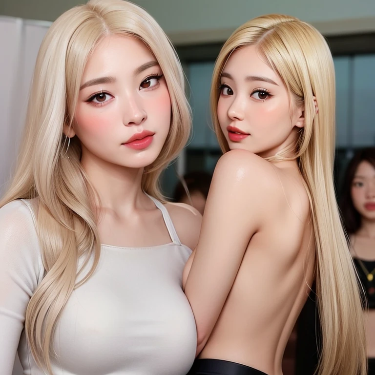 ((Best quality, 8k, Masterpiece :1.3)), Whole body, Long legs, Sharp focus :1.2, A pretty woman with perfect figure :2.3, Slender abs :1.1, ((blonde layered hair, gorgeous Giant breasts :1.4)), (Grey small ultra pants and shirt , Standing:1.3), ((moder garden view1.3)), Highly detailed face and skin texture, Detailed eyes, Double eyelid,playing with her pussy,making kiss,selfie,repair heads