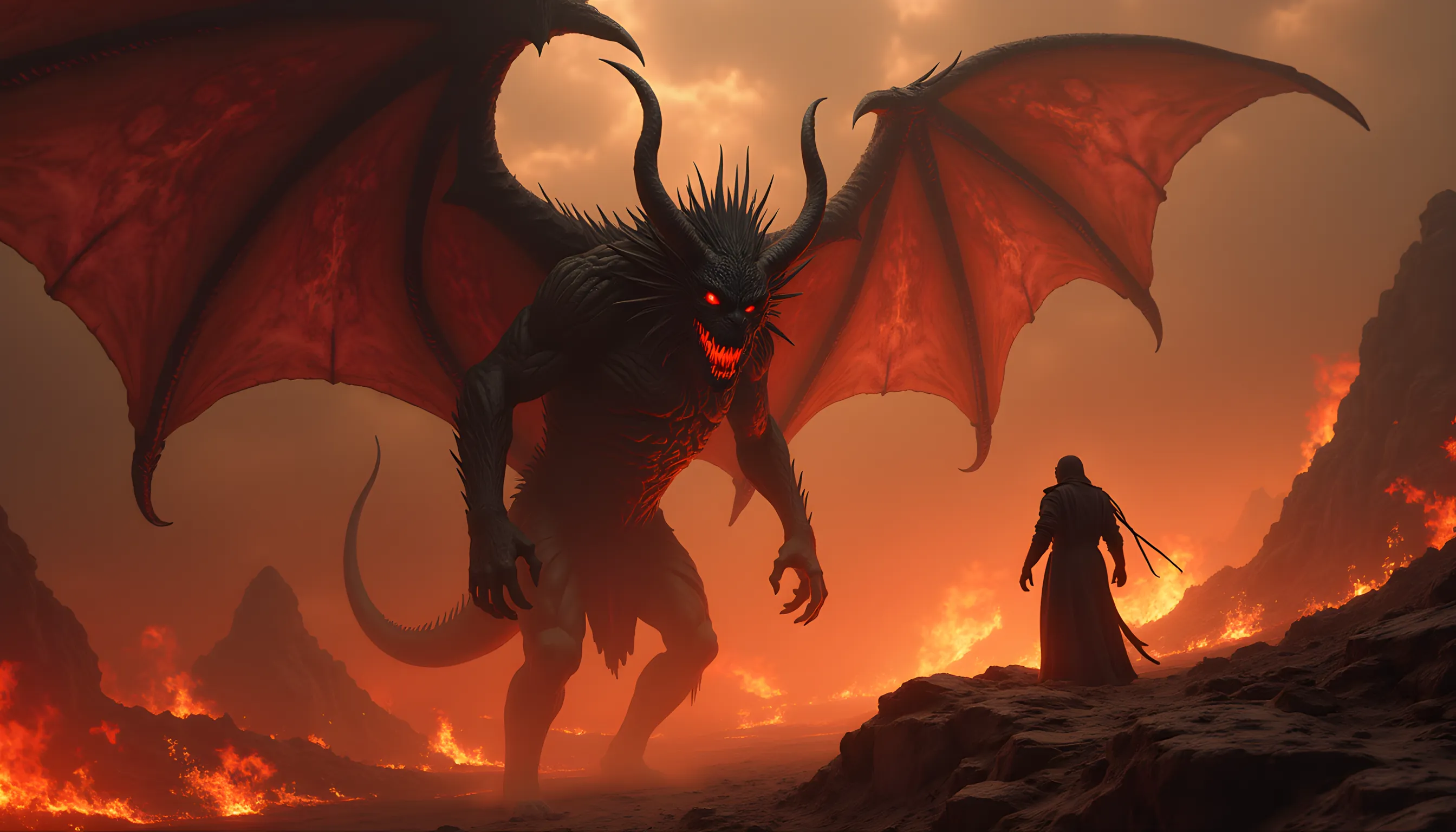 A devil in hell with a man seeking for help