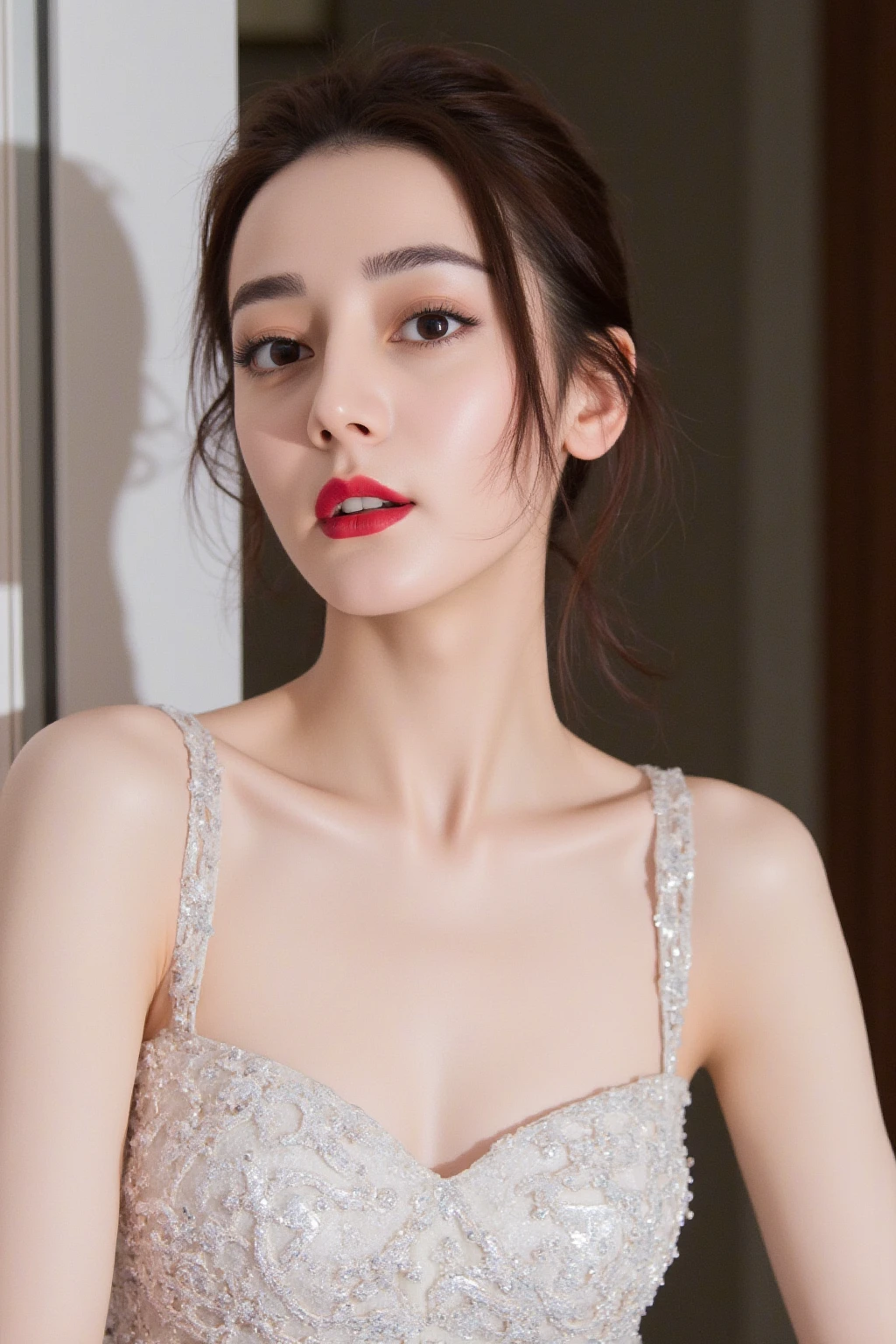 Royal princess,Ultra Detailed, Delicate face, Movie Stock Photography , Portrait 400, F1 Camera Lens.6, Colorful, Surreal, Realistic textures, Dramatic Lighting, Film Distiller 800 (8k, original photo, better quality, masterpiece: 1.2), Ultra Detailed, (Extremely delicate skin: 1.2), 8k ultra high definition, SLR camera, Soft Light, high quality.Fire Queen,Blue pupils,Apply red lipstick,Have a tattoo,The tattoo is very three-dimensional,Gorgeous and intricate tattoo designs,8k facial photos,Large breasts,30 year old woman,Dark eyeshadow,Sexy thick lips(Red lipstick),Blurred eyes,