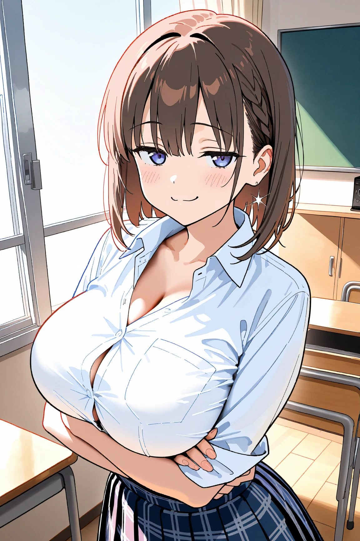 (highest quality:1.4)、(High resolution)、Detailed Background、(Beautiful face in every detail:1.4)、Anatomically correct、(Draw the usual number of fingers:1.2)、(Detailed facial expressions)、Beautiful, smooth skin、Teenage Girl、(Huge breasts:1.3)、brown hair、Black Hair、Bobcut、ponytail、Realistic、Perfect body line、Sitting in a chair at a family restaurant、Accentuate your cleavage、Show off your attractive armpits、Attractive big ass、attractive thick thighs、Blushing、My shirt is about to be buttoned off.、Sexual expressions、Short sleeve shirt、Cowboy Shot、He is looking at me with a happy expression、
(A beautiful girl whose breasts are about to burst out of her shirt:1.5)、
Choose a short shirt blouse that is slightly smaller in length, such as pink or mint green.、
Pair it with a pleated or flared mini skirt.、
The tulle mini skirt is also cute.、Colorful ribbons、cute