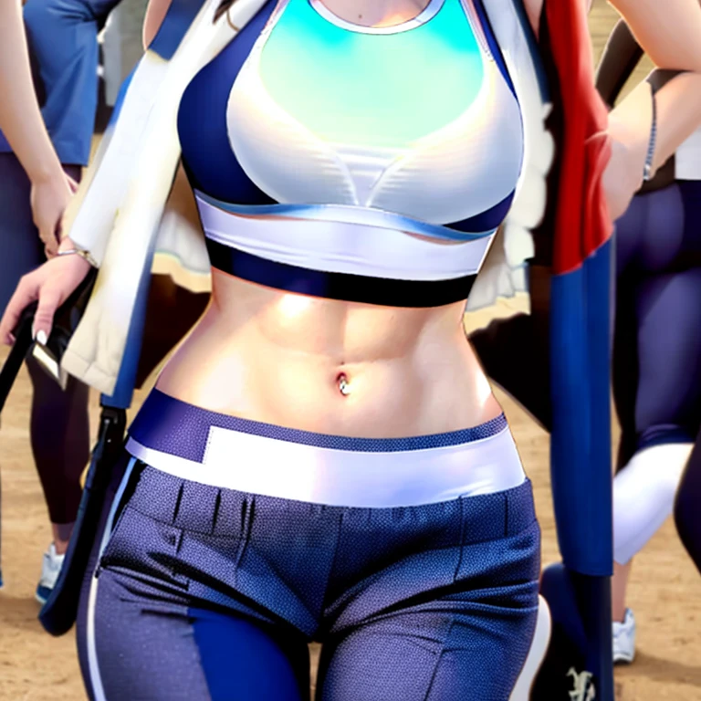 Female Athletes, ((masterpiece, Highest quality, Best image quality, High resolution, Realistic, RAW Photos, 8K)), ((非常に詳細な CG 統合 8K 壁紙)), (Huge and stunning goddess shot, Very hot and sexy, Incredible beauty, Perfect proportions, Beautiful body, Slim body beauty:1.4), Female Athletes on the track, スポーツブラを着用したFemale Athletes, trunks, shoes, Sweaty, White running sweatshirt, Outdoor, On a very hot day, Keep your hands on your hips、stand with feet apart, Look up at the sky, From behind, Amidst enthusiasm and cheers, With the right hands and fingers, Detailed skin and sweat,(((Showing off pussy)))、With bangs、Dynamic Pose、Hands behind head, exposing armpits、(Shot 1 from below.5)