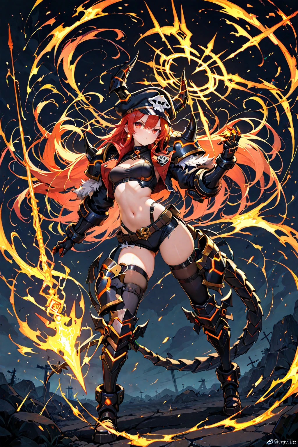 Anime girl, orange hair, skinny, sexy, medium breasts, full body shot, technomancer, futuristic magic staff