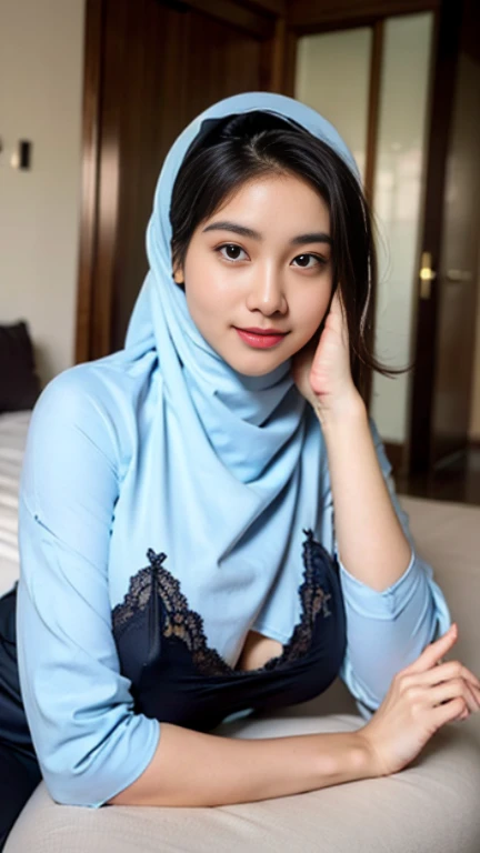 top-quality,Beautiful detailed hijabi,Bewitching face,mongol teen model,long lashes, big bumpy breasts, Wearing a colorful (naked_apron), without bra, without dress, Hide your mouth with a lace cloth,Detailed details,Colossal ,sideboobs,stares at the camera