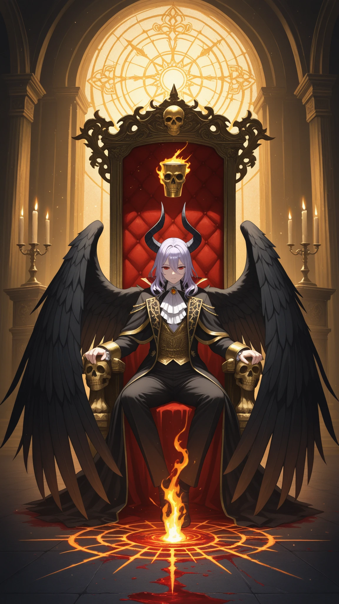 Create image a 18 year old boy is sitting on a king chair with white wings and behind him the color of the wall is gray on which "D BOSS LOVER CHETU" is written in curve style