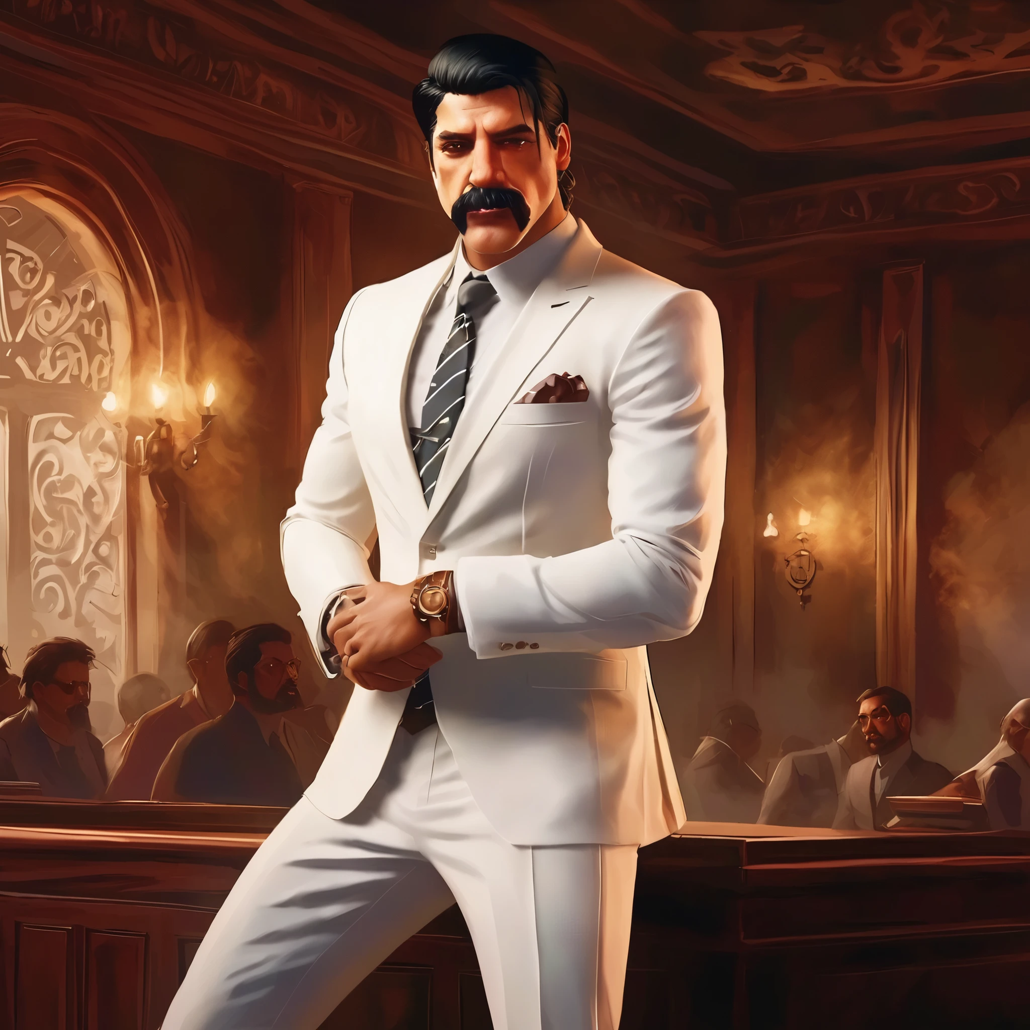 (obra maestra, Mejor calidad:1.2), 1 chico, thenahualli, serious, dangerous man, threatening, elegant, elegante, he is a gangster, (((white suit))), luxurious hall, standing on a dais, receiving an award, holding award, (((realistic, detailed, photorealistic)))