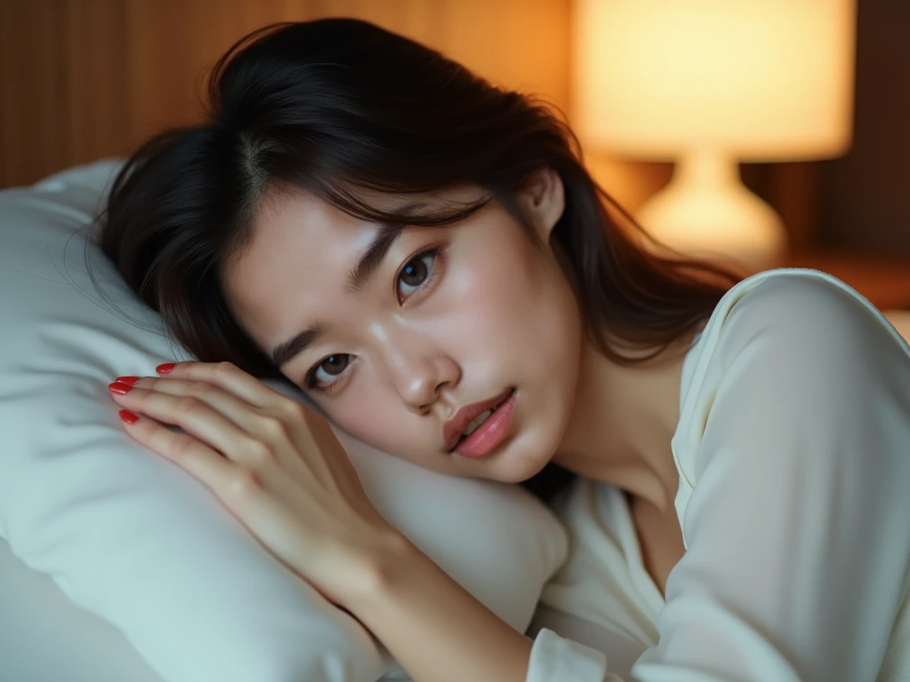 Close-up of an adult woman lying on a bed