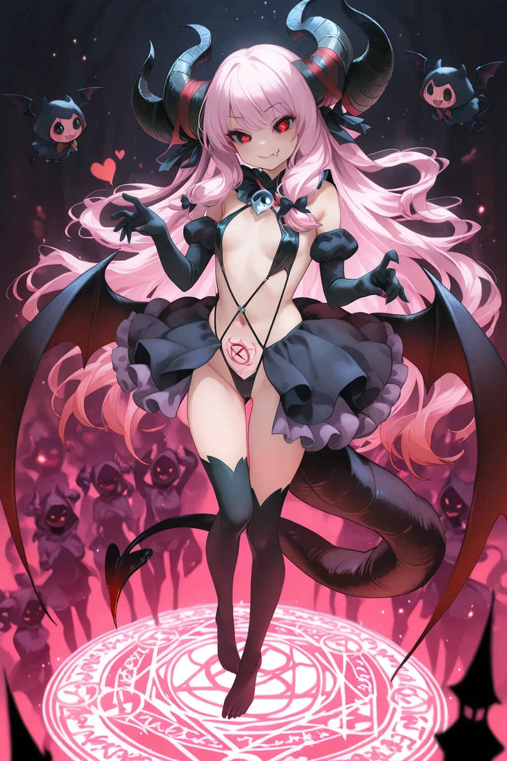 NSFW,masterpiece,Highest quality,High resolution,Very detailed,white\(no game No life\),Small breasts,Multicolored Hair,Gradient Hair,Long Hair,Bad smile,blush,heart,(Succubus),Devil horns,(tail),(wing),High-quality black frill dress,leotard,Fishnet tights,Sexy pose