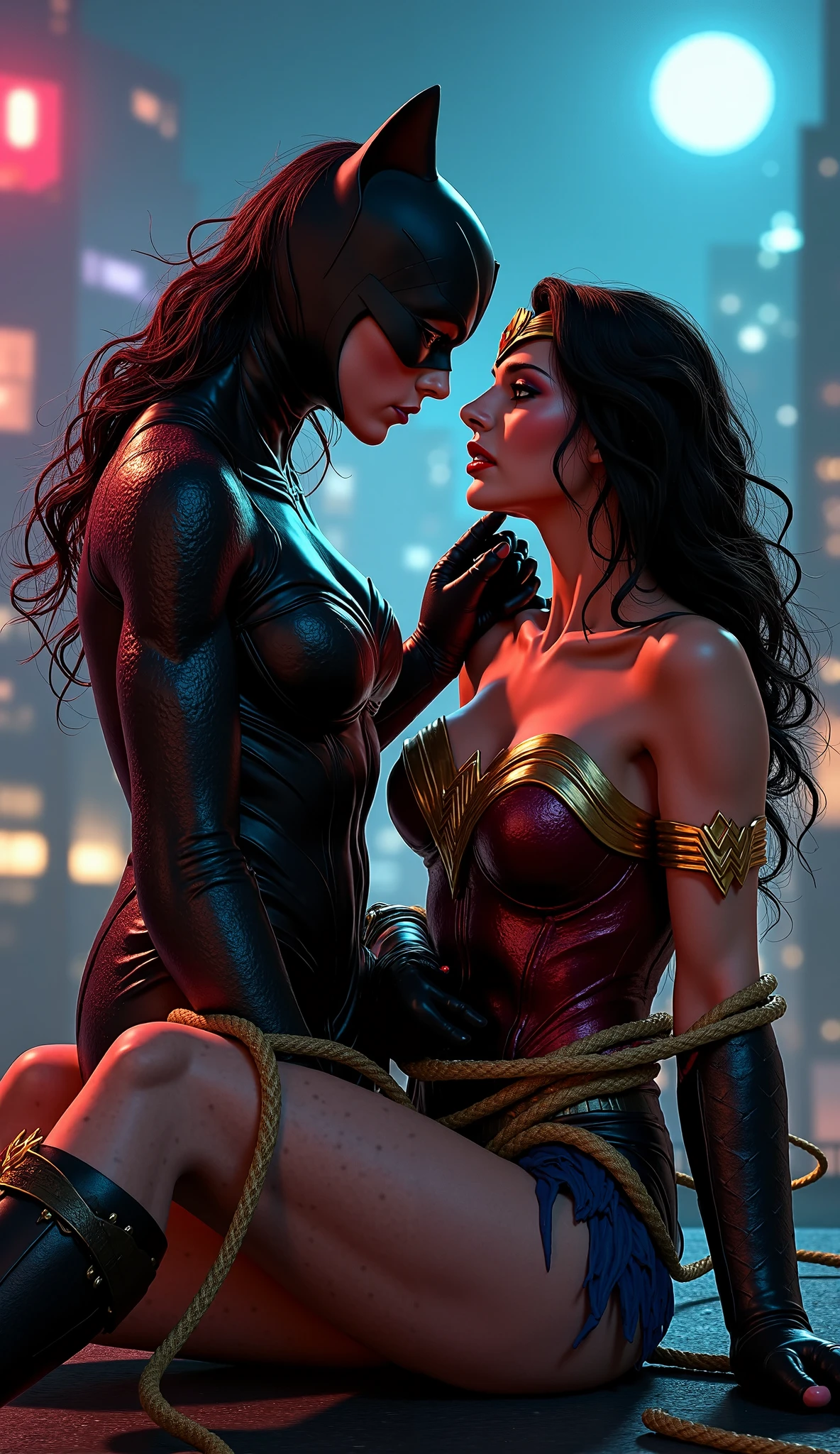 Superwomen and Batwomen big boobs in swimming pool