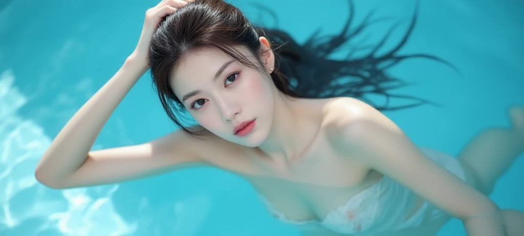 （masterpiece，Top quality，optimal，Official Art，Beautiful and beautiful，Long-term contact：1.2），Smooth movement，Attractive pattern，A girl，Adult women，Perfect skin，Jade Eyes，Black leaf hair，Sportswear，Solitary，Upper part of the body，Staring at the Observer，Detailed background，Delicate face，（water晶人工智能，water晶主题：1.1），water中游鱼，元素water精灵，旋流water，water控制，water流围绕着 Makoto 的衣服，Dynamic poses，Floating particles，Ether dynamics， water，Steaming hot，Background sea，Blue tint，coastal，Dreamy atmosphere，。water像泉water一样蓝。Whole face。water中的真实感。Ray Tracing，