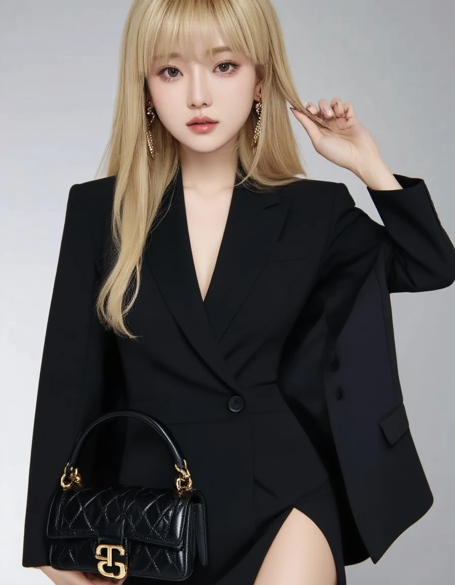 Imagen araffada de una mujer con un vestido negro y tacones., JIA, Sun Yunjoo, Heonhwa Choe, ji-min, Kim Hyun Joo, Jinyoung Shin, Modelo de moda femenina coreana, Shin Min Jeong, con un traje noble negro, Lee Ji - Eun, Lee Ji-eun, magazine photoshoot, en un traje negro