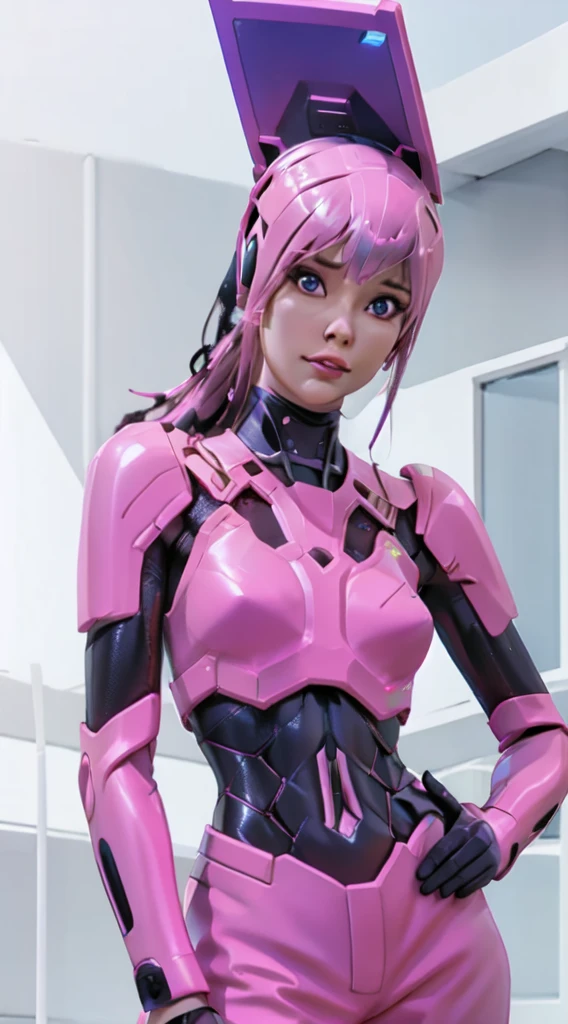  taimanin suit, black leotard, fishnets, elbow gloves, vambraces, armored skirt, thigh boots, ((anatomically correct hand:1.5)), ((anime)), ultra precision, masterpiece, very very beautiful, Princess&#39;s Face, ((alone:1.5)), ((pink hair:1.5)), ((bob cut 1.5)), break, ((black eye)), shortcut, ((straight hair)), break, All limbs,((full finger:1.5)), break, (skindentation), ((skin dents)), professional lighting, (25 years old), tight waist, shiny skin (brown skin), ((oily skin)), glowing skin, looking at the viewer, ((cowboy shot:1.5)), look at the camera, 笑face, mouth slightly open, ((cute:1.5)), extra fine eyes, Extra-fine face, ((thin lips:1.5)), ((droopy eyes)), A slight smile, ((model pose:1.5)), face, look at the camera, ((anatomically correct fingers:1.5)), ((thighs)), sexy, perfect hands, (((arms behind:1.5))), ((Metallic costume:1.5)),