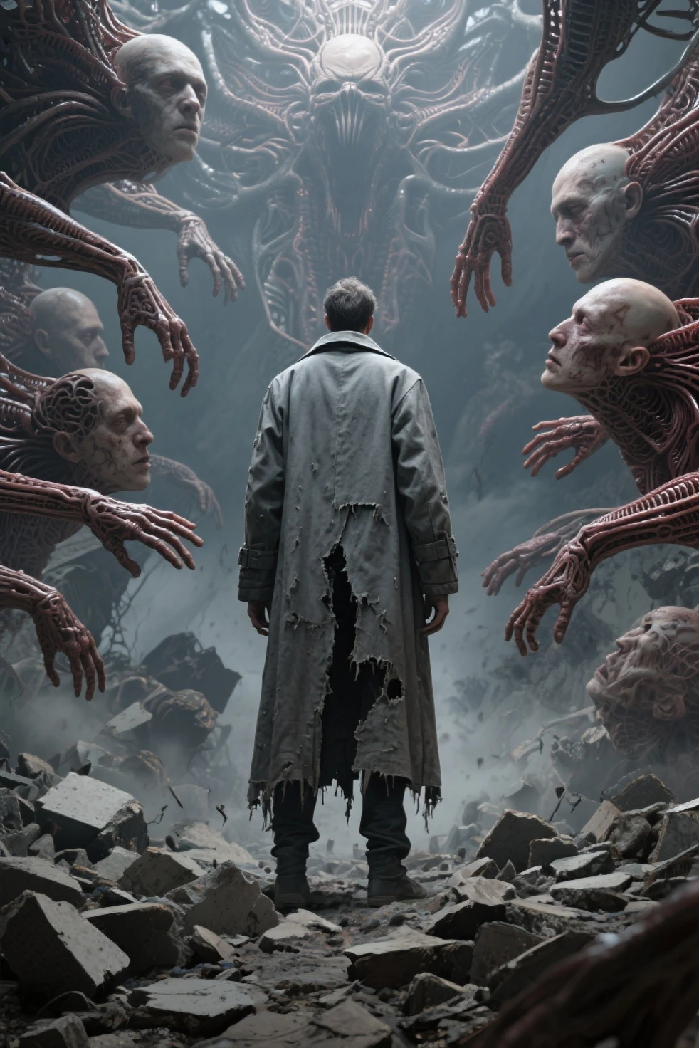 (dynamic scene:1.3) - Um lindo (garoto rindo:1.1) with short blonde hair being pushed by zombies with amazing anatomy, Zumbis em Tuxedos, the roots are rotten, tentacles, The winds are furious, (fantastic horror perfect art, 64k ultra hd |:1.1), (Arte por Apterus, Arte por Dan Mumford, arte por lovecraft:1.2), best quality, 500px, CGSetnation, 8k, Directed by: Dan Mumford