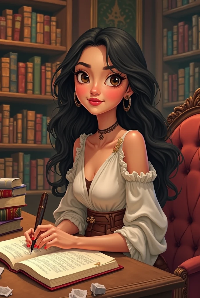Create a Logo for My Business with the theme of Personalized Stationery with Scissors and Paper with the name Jade Personalized Stationery With a 30-year-old Woman with Black Hair Holding Paper and Scissors 