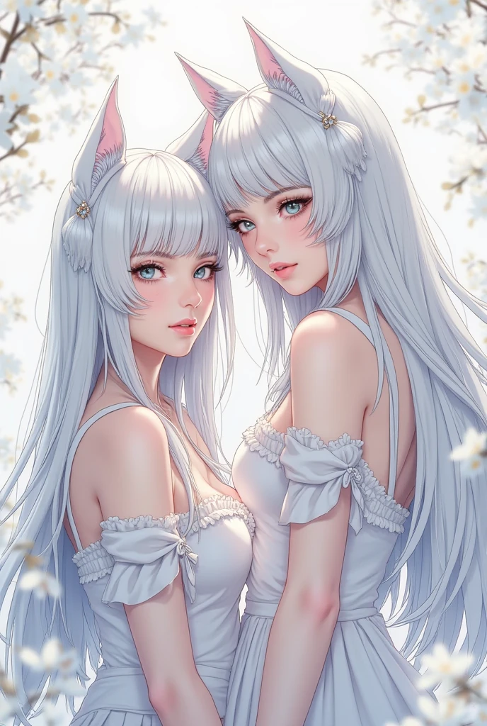 Cat Girl Beauty Big Tits White Liquid Open Legs Long Hair White Hair Bikini Ecstasy Pleasure Shame Tragic Tanga Prom Dress Tail Maid Feather Twins Sisters