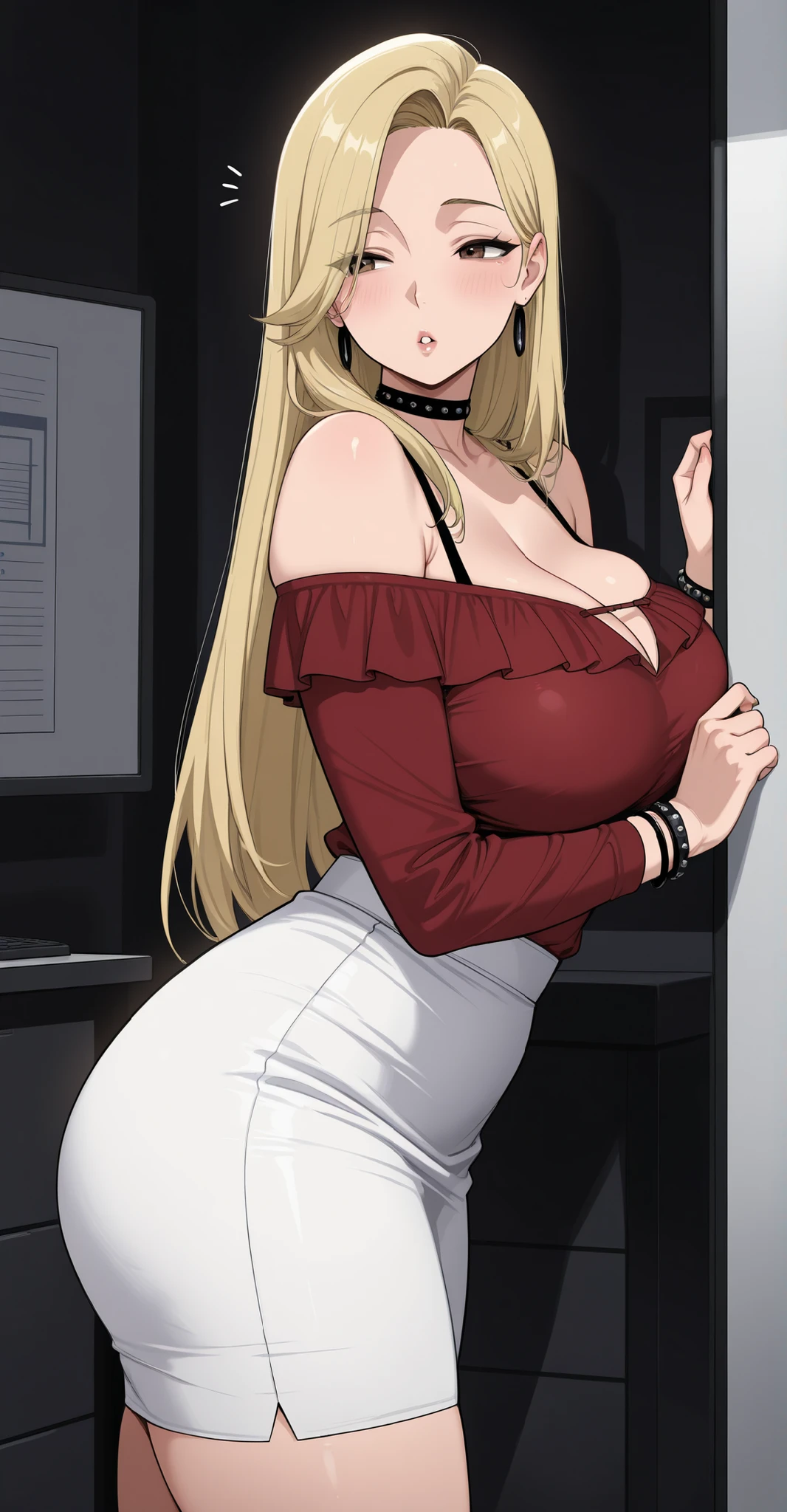 (tmasterpiece,A high resolution,best qualtiy:1.2),8K,highly detailed,复杂,rich colourful,vibrant image,Clear focus,cinematic ligh) blond hairbl,long whitr hair,Green eyes,body builder (Wear black business attire,black_Collared shirt cropped jacket,tiese,tiese,Black frilled skirt,a garter belt,Leather belt) (Large, Perfect round breasts,Hourglass body,Big breasts Thin waist,Very thin waist, photograph realistic,(hyper realisitc:1)big breasts beautiful, tmasterpiece,Best quality at best,extremelydetailedface,s the perfect face,beauitful face,Perfect lighting,Detailed eye makeup,Details of the face,Nice detail eyes,pretty hand,perfect hand,glowing light eyes(realistic pupil,Realistic iris:1)Heavy eye makeup,(empty Casino)(Posing dynamically)Panties, underwear, Suspenders