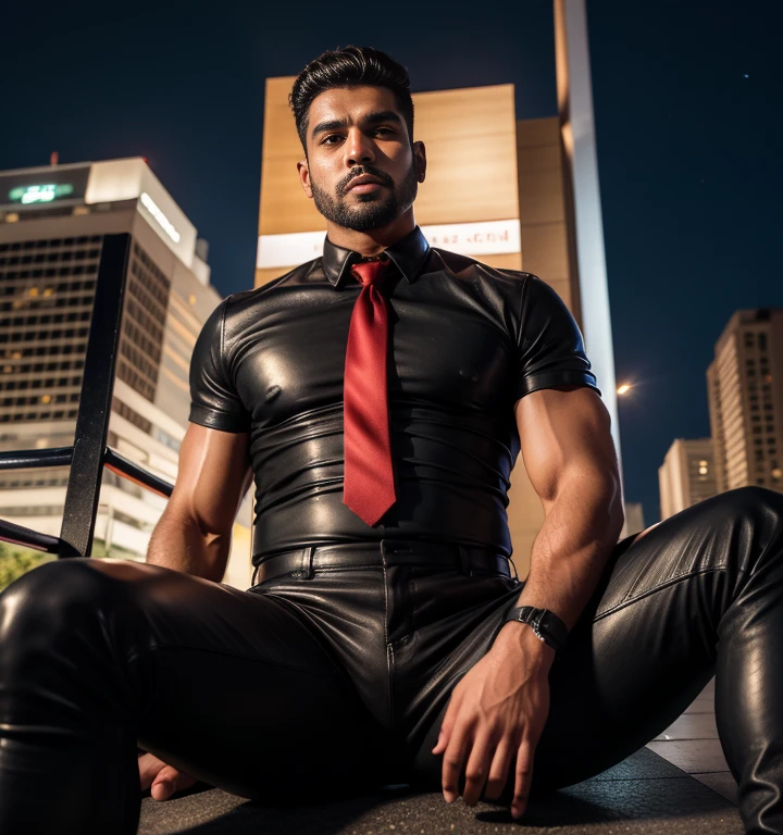 30 years, "police officer", the police solo, real picture, picture high quality, " glossy leather police uniform", tights leather trousers,dark, wear, wear chelsea leather boot, the police sit down on chair full body, in the office, K HD,"big muscle" ,black hair, asia face, masculine, strong man, the boss holds the whip, handsome, leather gloves, lecherous dad, look straight ahead, dad is handsome, dad is handsome, dad is "big horny daddy"