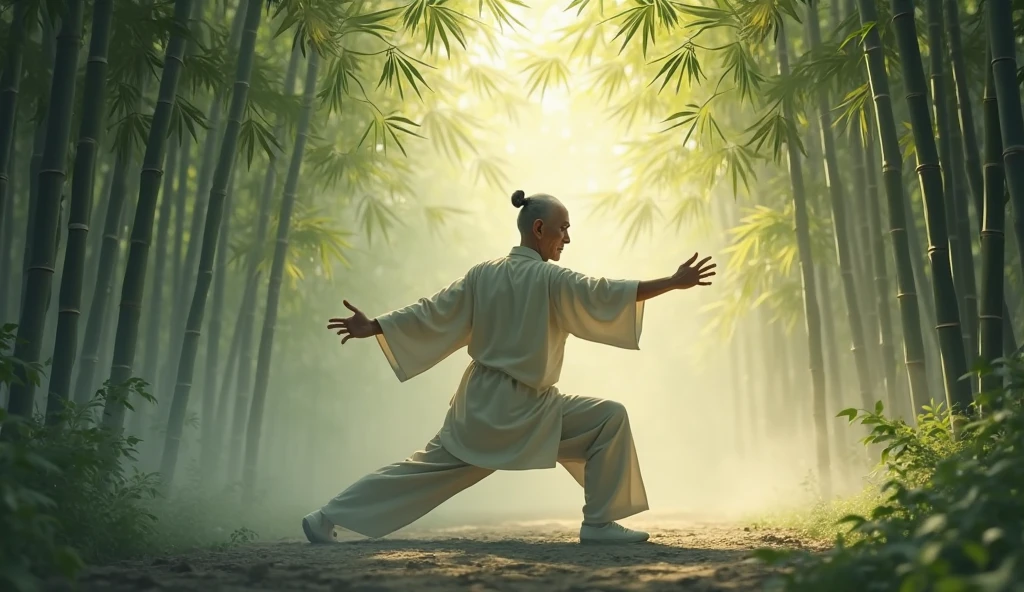 Shaolin monk meditating upside down holding only his index finger with his right hand