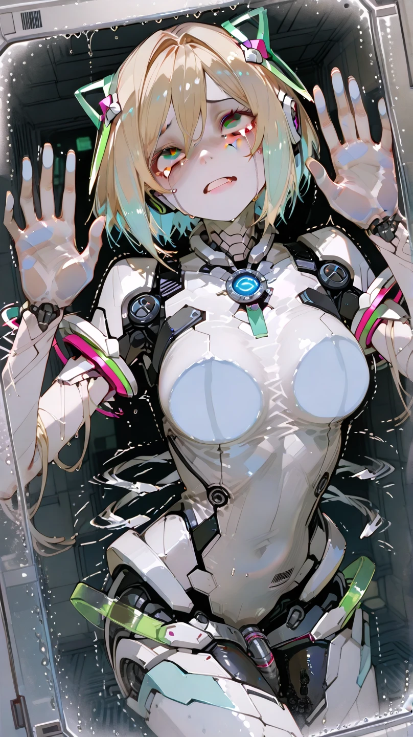 ((((masterpiece, 32k, expensive quality, very_expensive_solve, big_file size, Full Color)))), ((Browsing Caution)), (((Hatsune Miku VOCALOID))), (Twin tails), ((Long Hair)), ((Grey Skin:1.4)), (metallic Silver Hair), ((Full nudity)), upper body, (Stretch out your arms and restrain your limbs), Machine Capture, ((Mechanical Tentacles entwine around the body)), the body is part of the machine, Fear and Despair, close your eyes, The body surface is dyed with a silvery film, Silvery skin, Silver Hair,Inhibition, (The machine takes the girl), The lower body is assimilated with the machine, 究極の肉body美, ((Inside the Devil Gundam cockpit)), (body glowing silvery), (Highly detailed skin), expensive solve, expensive quality,(液body金属の少女), ((body_Unity)), Tentacles