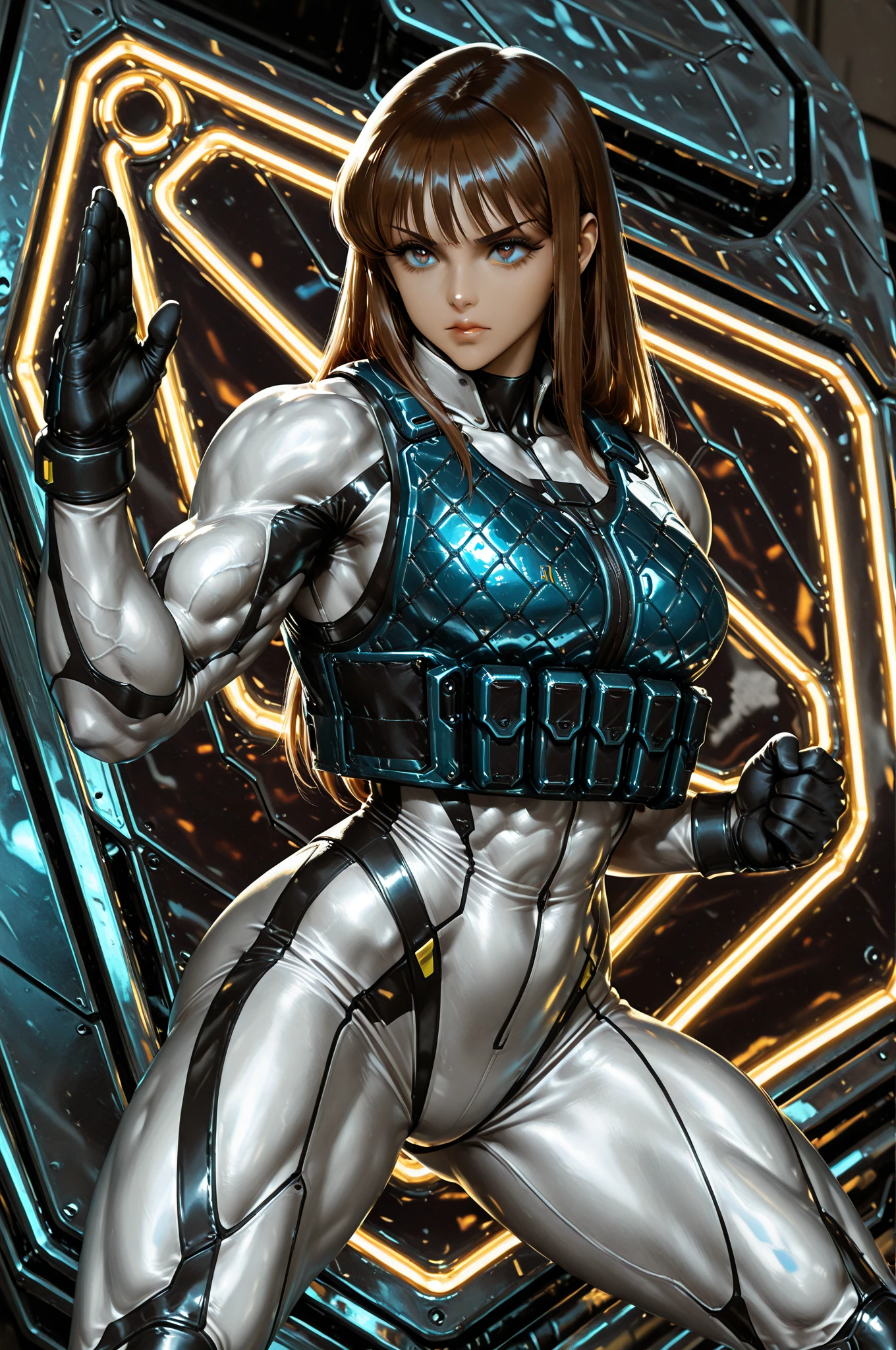 portrait, masterpiece, best quality, (sketch:1.3), (beautiful woman 1girl, dynamic pose, evil, red blood, wind, godrays, ((latex evangelion plugsuit:1.2)), tight clothing, long brown twin tails, angry face, eyepatch, red eye), (highly detailed), (realistic:1.4), thick lips, spot color, simple background, by artgerm and greg rutkowski and alphonse mucha, by guweiz and wlop and artgerm, by Akihiko Yoshida, Mark Arian, Sakimi Chan, Mogoon,