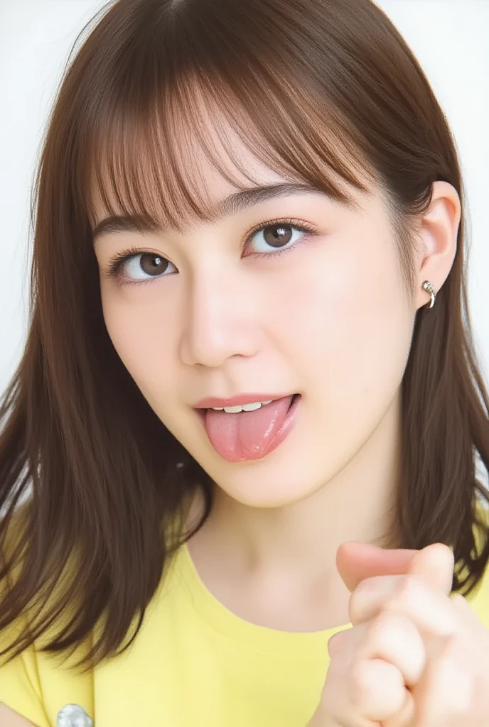 (8K, RAW photo, highest quality, masterpiece: 1.2), Super detailed, super resolution, (genuine, genuine photos: 1.37), portrait, High-definition RAW color photo, professional photos, 非常に詳細で美New, very detailed, 8K wallpapers, amazing details, huge file size, official art, very detailed CG Unity 8K wallpapers, very detailed beautiful girls, very detailed facesHighly detailed eyes, very fine skin, very fine fingers, very small nose, very detailed detailed mouth, perfect anatomy, detailed background, fine clothes, one girl, 20th generation, cute girl, genuineistic body, white skin, glowing skin, black hair, cute, like々New, cute face, genuineistic face, delicate eyes, camera's line of sight、(facing the front、very detailed white skin), excited face, ((japanese )),Open your mouth wide and stick your tongue out、See here:、shortcut、short hairstyle、Staring at the photographer、lie down on the bed