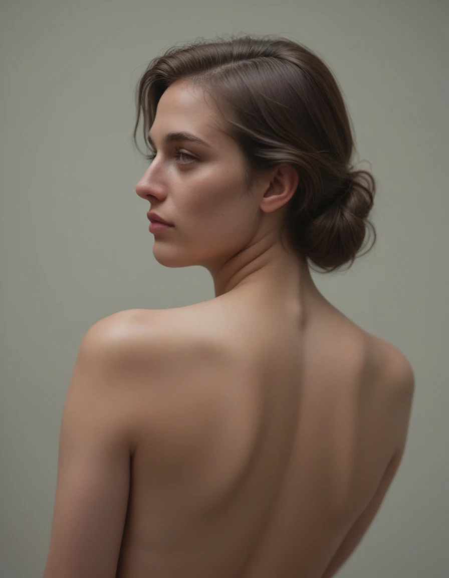 topless Padmé Amidala leaned forward, sagging breasts, back view