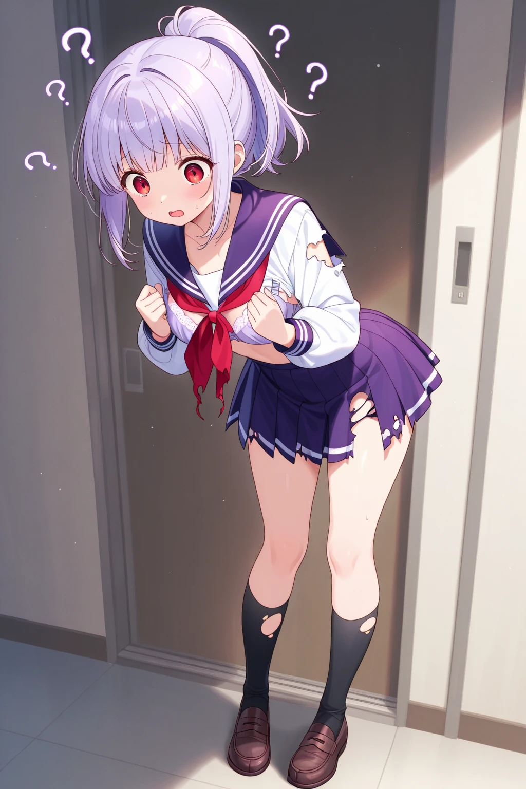 nsfw,1girl,masterpiece, best quality, very aesthetic, absurdres , 1girl, embarrassing, (wet:1.3), V sign,double v,school sailor uniform,squatting,straight-on,cute,happy smile,beautiful detailed eyes,barefoot,perfect body,human,purple eyes,(Climax:1.5)