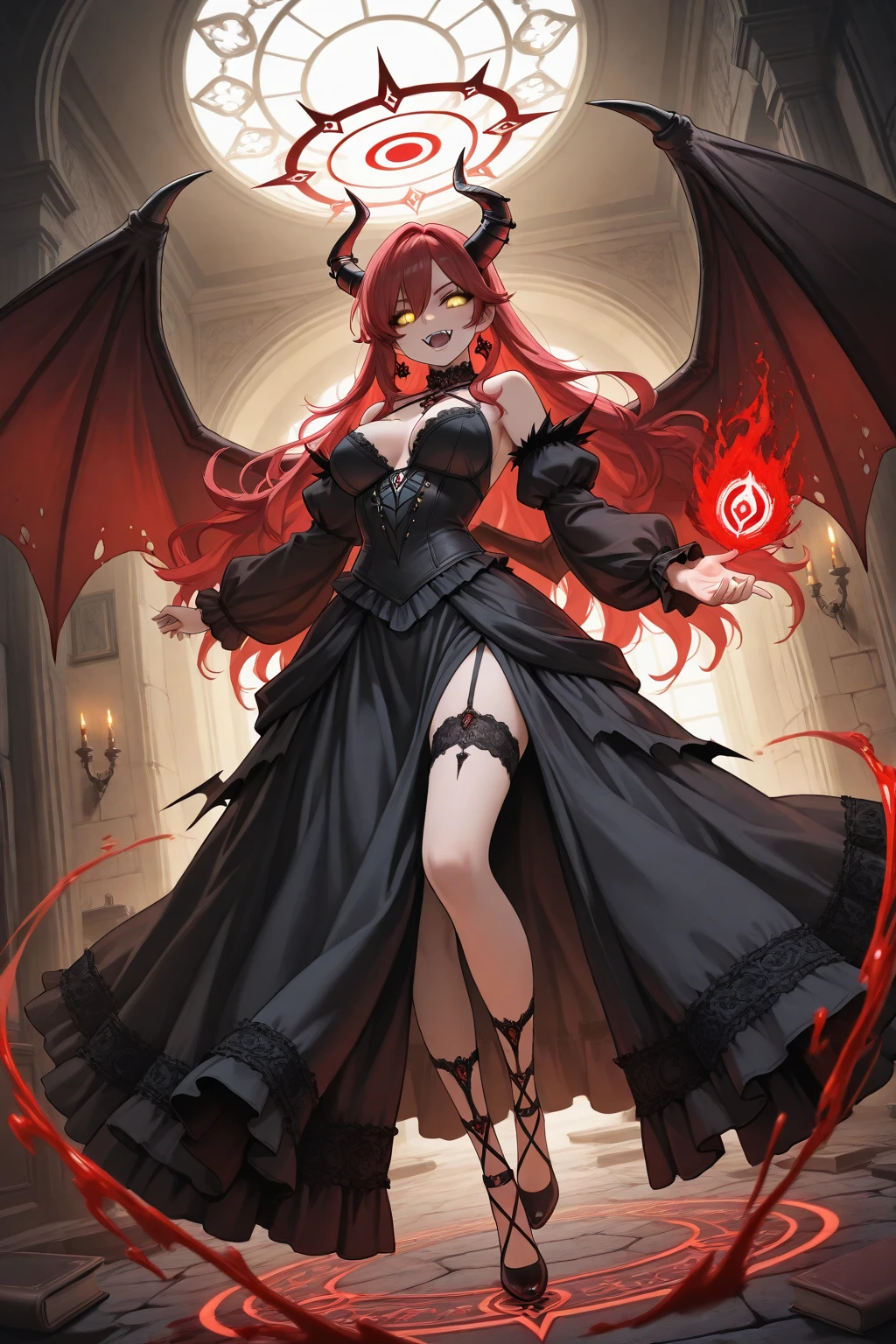 Anime style illustration,A woman dressed as a winged devil, beautiful Succubus, Succubus in tight short dress, demon 动漫 女孩, 美丽优雅的demon女王, Succubus, Surrender to the Middle Ages, devil girl, queen of hell, 全身demon女人, demon, goddess of anger, Lilith, gothic shoujo anime girl, 吉莎demon