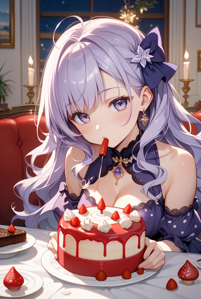 『Cute beauty eating Black Forest cake』 situation：After half a year of dating, I want to help my boyfriend celebrate his birthday，Take off your coat，Expose off your underwear，Then take out the cake you made，But because of the small embarrassment of forgetting to bring cutlery，I joked with my boyfriend，So hair、His face and chest were covered with cream。 In the end, The boyfriend offered to grab it directly with his hand，Feed into your mouth，But I am afraid that my rude and embarrassing side will be seen by the boyfriend who has just dated in front of me，So while one hand is busy grabbing cake and wiping face，Hide shyly, But at the same time, I still want to feed my boyfriend a bite of the birthday cake he made。 Action 1.：Because of the funny fights，The cream is dyed snow-white... above，There are also some in the left eye，Show playfulness and cuteness, a little boring，But a little seductive for the eyes，Don't forget to wipe shyly。 Action 2.：The left hand grasps a large palm-sized cake，Because I'm shy, I want to hide my hand holding the cake，So turn your palm slightly inward towards yourself，Not so generous to grab the cake。 Action 3.：Because my hair is covered with cream, I gently wipe my cheek with the small arm of the same hand(It's a bit like a cat washing its face)。 Action 4.：Too shy to look，So the head is low，The hair is a little wet，Because it was just soiled with cream，But eyes look at the camera，With your right hand, He pinched a small piece of the peeled cake，Feed the lens，The mouth is still slightly open，It was as if she could be heard yelling『aaaaaaaaaax～～aaaaaaaaaax～～～Mouth open～～』 Scenes：Girls' room on bed costume：Sexy black screen printed suit inside+undergarments+I took off half of the cute shirt that was still hanging on my body(This is deliberately to highlight the mood of the little woman who wants to be sexy on the inside and cute on the outside, huge tit，blush，