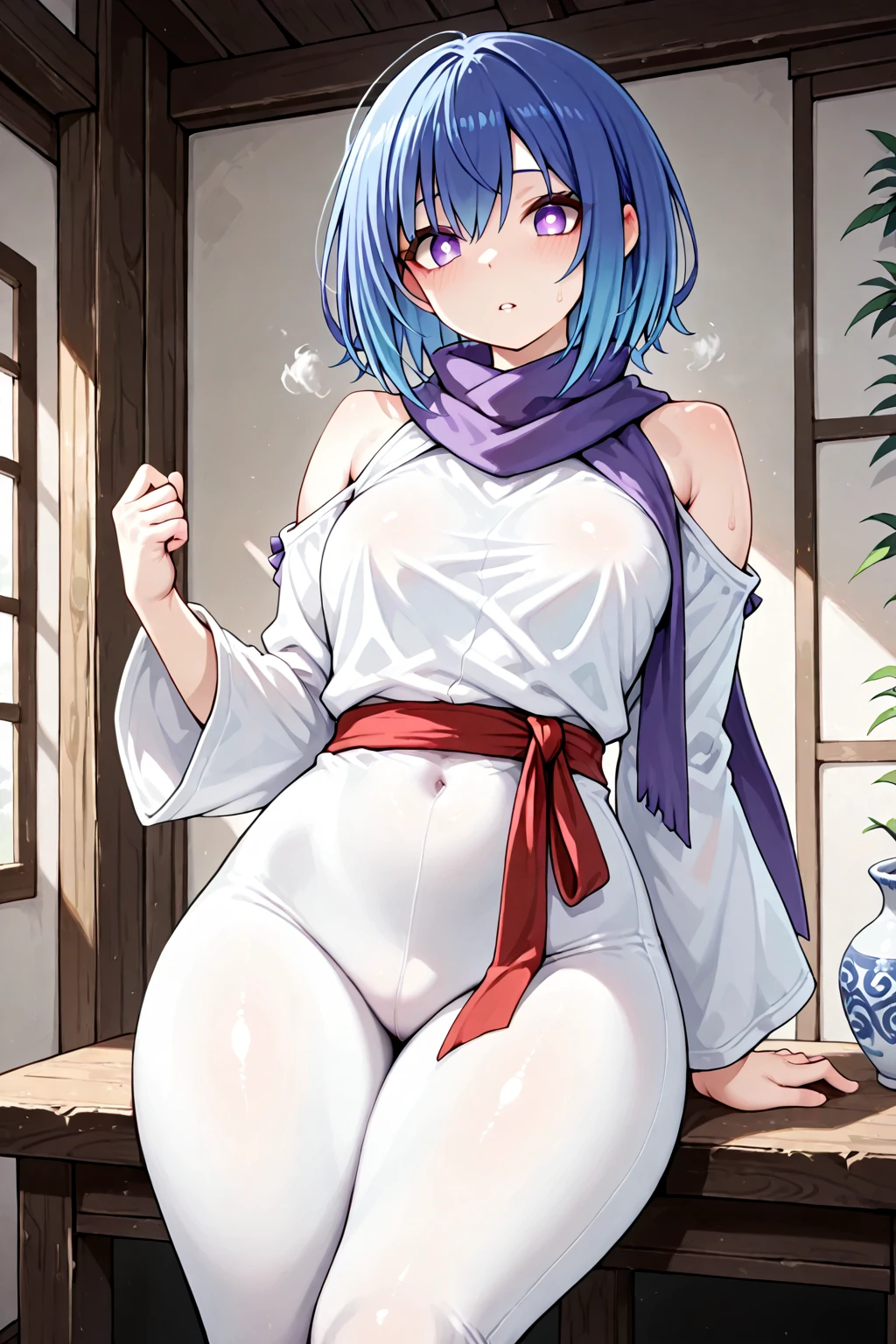 Nobara jujutsu kaisen with a tight white dress highlighting the curves of the body ( small waist and big breasts and ass)