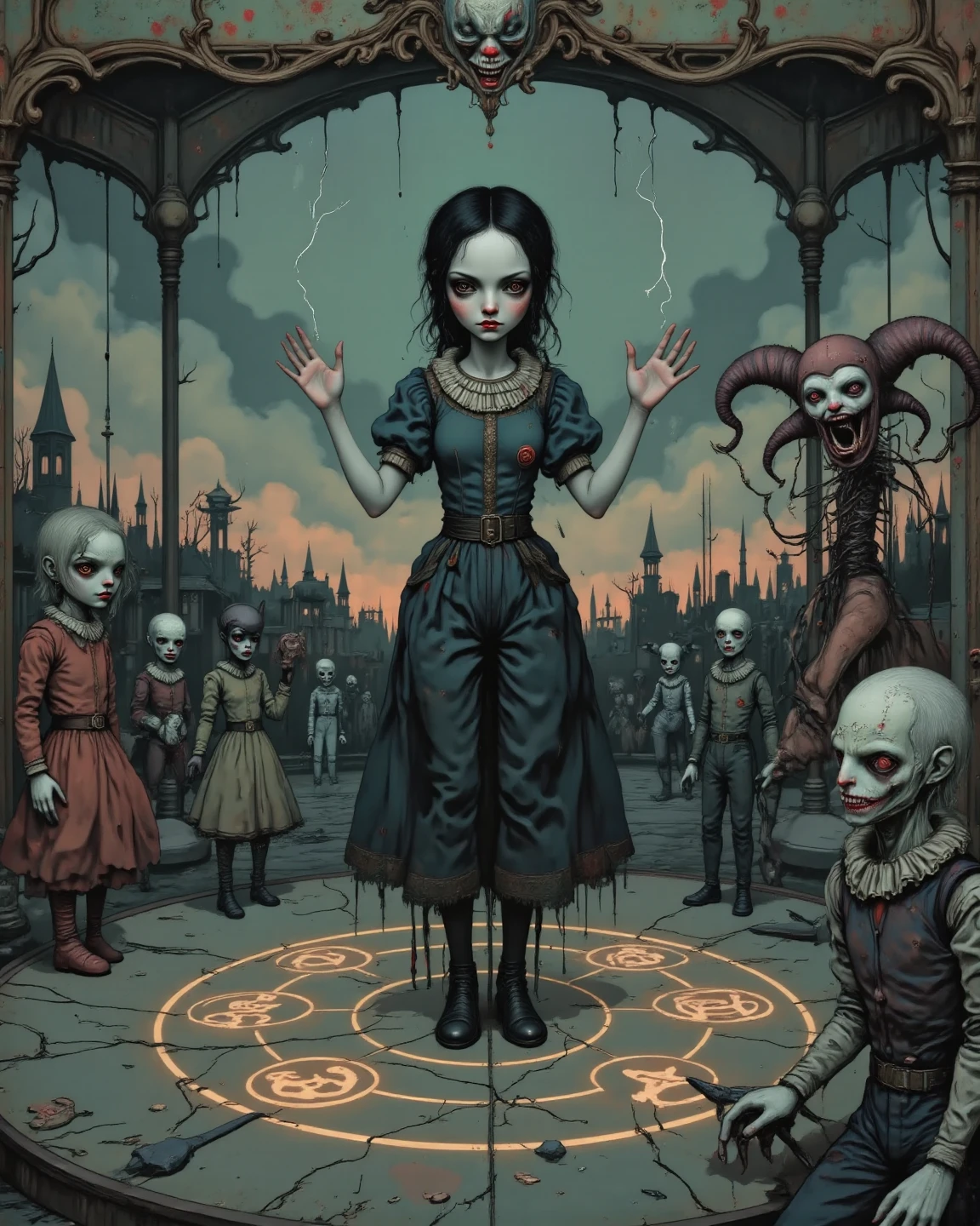 Jeune homme. In the style of Adrian Ghenie, Esao Andrews, Jenny Saville, Edward Hopper, surrealism, Dark Art par James Jean, Takato Yamamoto, Minimalisme inkpunk. Dans le style Tim Burton. Dans le style Addams Family. Gothic.