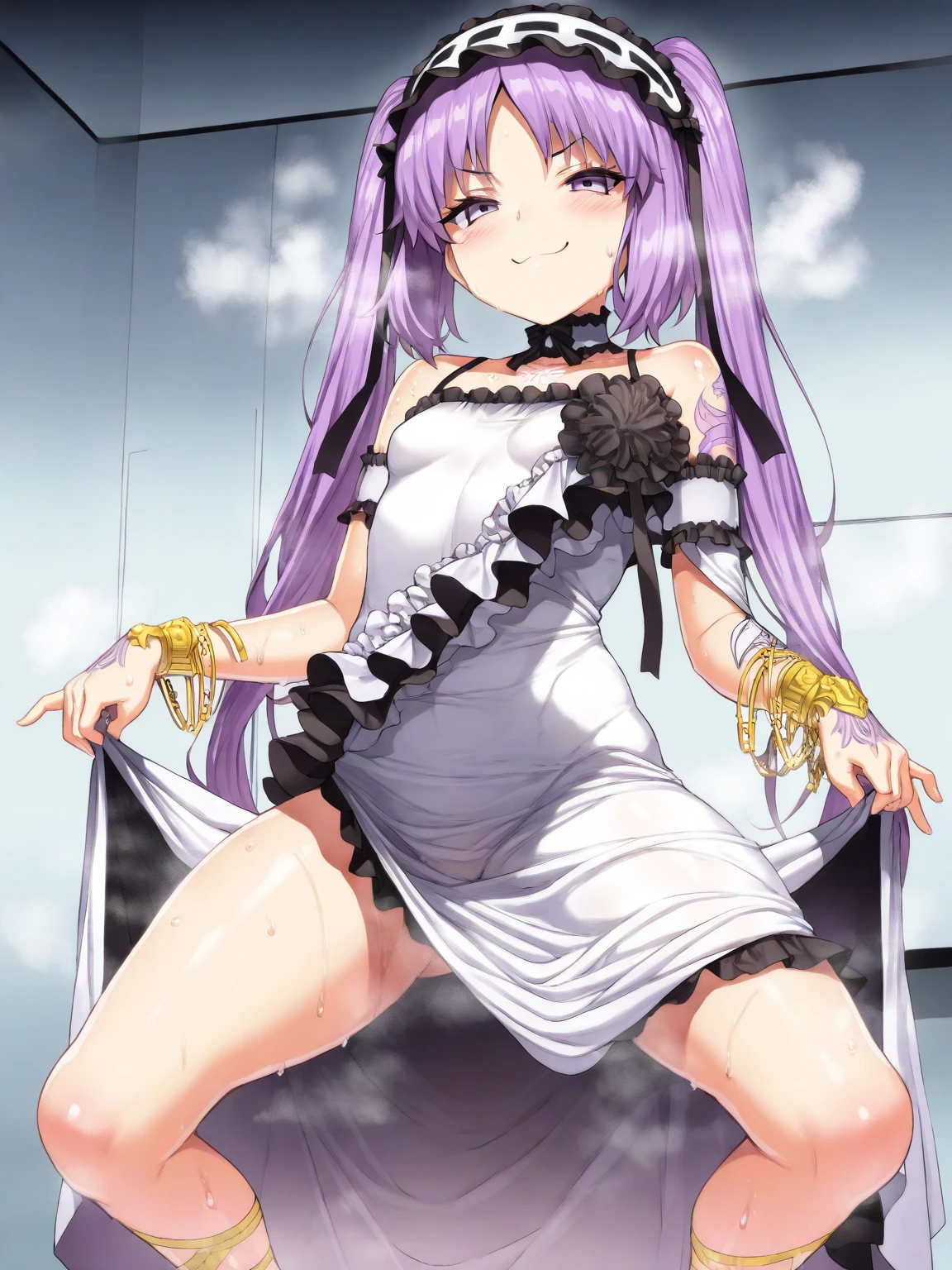 Kaya Shiranui, One Girl, Solo, Watching the audience, Smile, Bangs, Simple Background,Green Eyes, Close One Eye,(flat chest:1.2), Pink Hair, Ahoge, (playboy_bunny:1.5),rabbit_ears,Cowboy Shot,腕を上げる,close mouth,