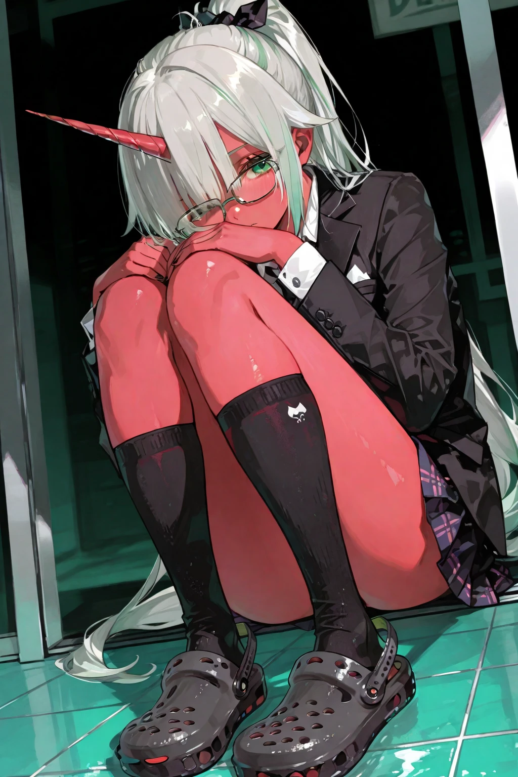 Kanzaki Ranko, silver hair, twin drills, ?????, lying on the floor, nipples, legs spread in an M-shape, pussy being pounded from below with a thick rod with protrusions, arms hanging, legs restrained by a machine, armpits, mouth open and drooling, machine rape, blindfolded, rod inserted deep into ??????, drooling, small breasts, rod thrust into pussy