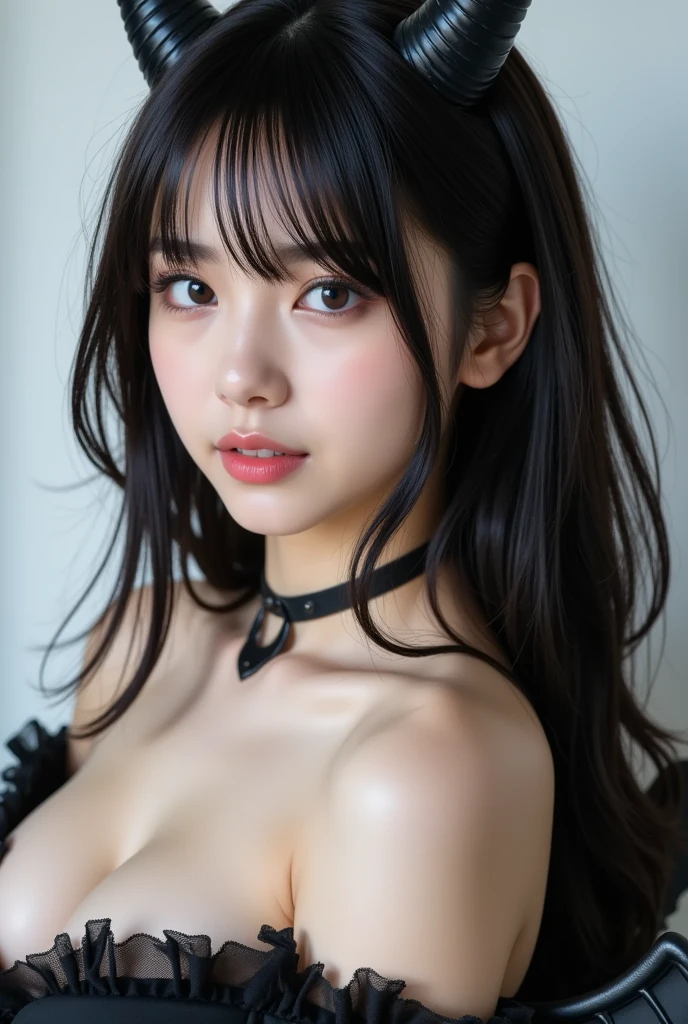 (highest quality), 1 girl, alone, Black Bun Hair,Beautiful eyes in every detail,,,  Revival ribbon tie, Long Hair,huge breast