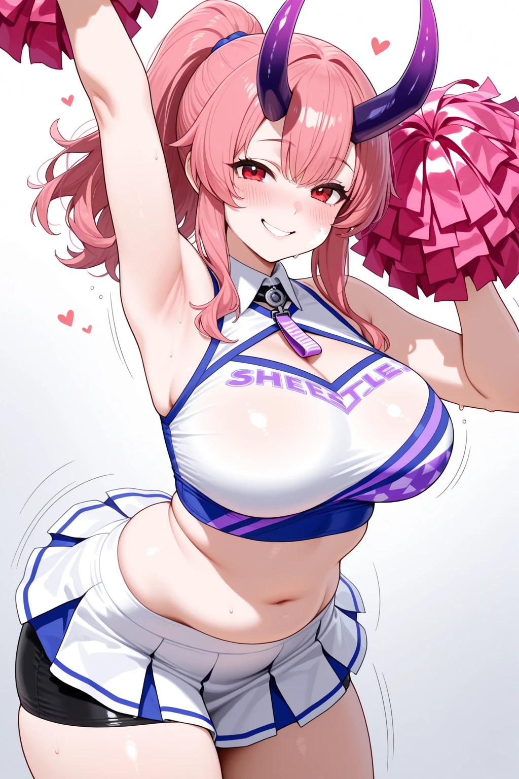 Masterpiece,Best Quality,(Super Detail),Perfect Lighting, Highly detailed CG,Super detailed,(Highly detailed eyes,Very cute face,Highly detailed face:1.3),Beautiful Anime Girl,(Solo Girl),(Super huge boobs:1.9),(Functional,Glamour,sexy:1.9),(Blonde,Medium Short Hair,twin braids,Let your hair hang forward:1.7),(Big light blue eyes),(Very happy smile,Open your mouth wide:1.5),break,(Cheerleader Costumes,Cleavage,Open-chested clothing,belly button,Groin,Pink micro mini skirt,Showing off panties:1.5),Stadium,Audience seats,(Stretch your hand up,Jump,Dynamic Pose,Angle from below:1.5)