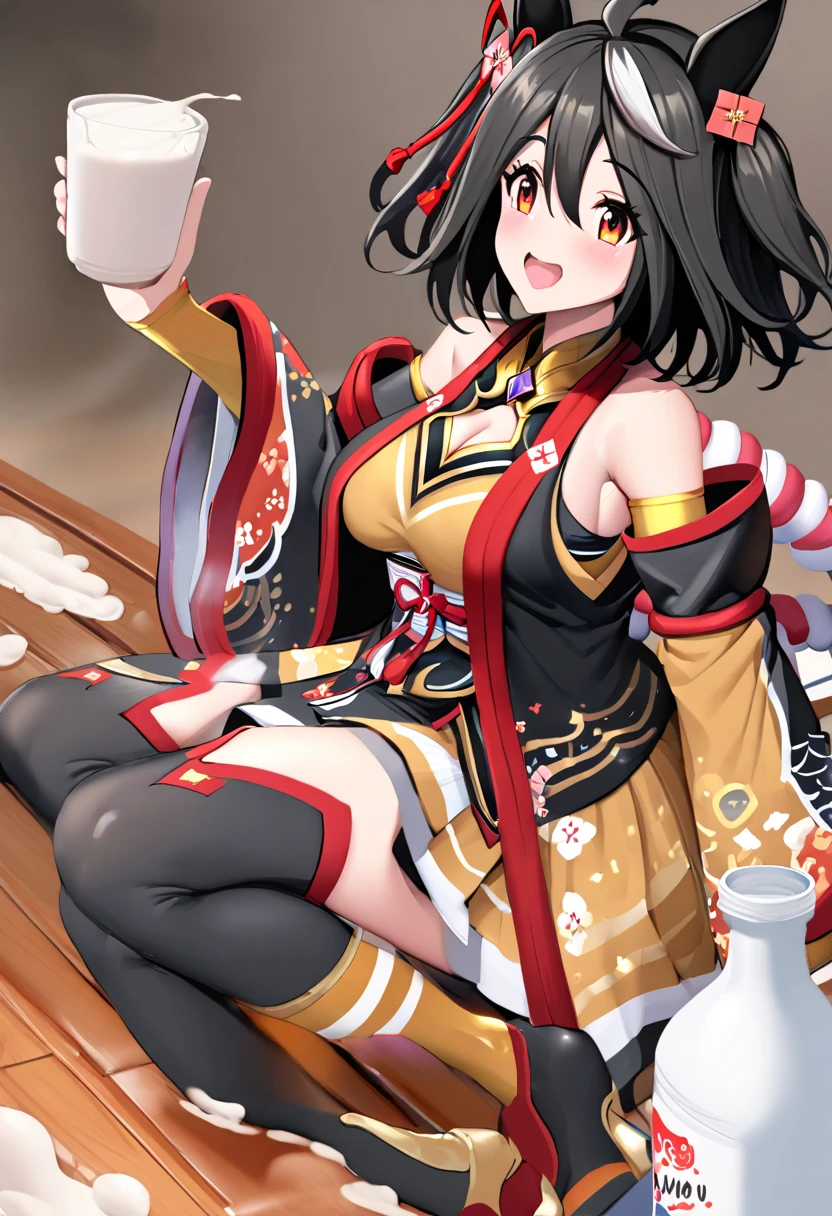 imizu, 2girls, :d, absurdly long hair, all fours, animalization, architecture, arm support, armor, bangs, black thighhighs, blurry, book, bottle, bracelet, braid, braided ponytail, breasts, bridal gauntlets, cleavage, (closed mouth:1.3), colored tips, cross-shaped pupils, crown braid, cup, cushion, dango, day, depth of field, detached sleeves, dress, drink, east asian architecture, fingernails, floral print, food, fox, gohei, gold trim, green eyes, green hair, green tea, hair ornament, hand on own head, holding, holding cup, holding drink, japanese clothes, jewelry, kimono, lamp, large breasts, leaf hair ornament, light particles, light rays, light smile, long fingernails, long hair, looking at another, looking at viewer, milk bottle, mitsudomoe \(shape\), mole, mole under eye, multicolored hair, multiple girls, neck ribbon, obi, obiage, obijime, off shoulder, one eye closed, open book, open mouth, outdoors, pink fur, purple eyes, purple hair, purple kimono, purple nails, red sash, ribbon, sanshoku dango, sash, short kimono, short sleeves, shoulder armor, shrug \(clothing\), sidelocks, single braid, sitting, skewer, sleeveless, sleeveless dress, smile, socks, stirrup legwear, streaked hair, symbol-shaped pupils, tassel, tatami, tea, thighhighs, toeless legwear, tomoe \(symbol\), tray, tree, twitter username, two-tone hair, very long hair, wagashi, white dress, white hair, white socks, wide sleeves, yokozuwari, zabuton