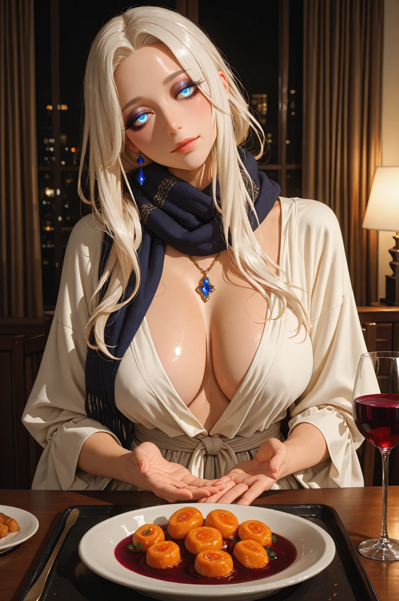 Tsunade,Ripe body,Off-the-shoulder attire,the detail,see-through transparent clothes,blue color eyes,,Makeup,huge tit,areola of breast,tit