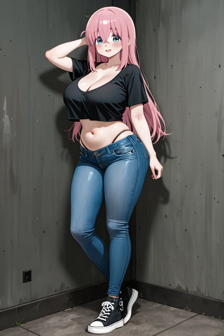 Pretty , kiruko tengoku daimakyou, wrestlering ring background, tight jeans , thicc thighs ,