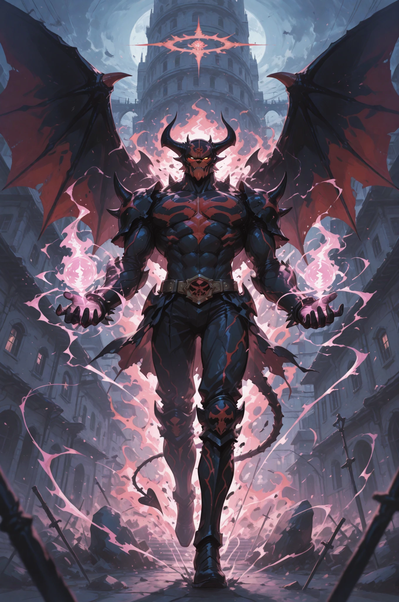 (Masterpiece, Best Quality, Highres:1.4), full body of a hellish devil demon creature fantasy portrait