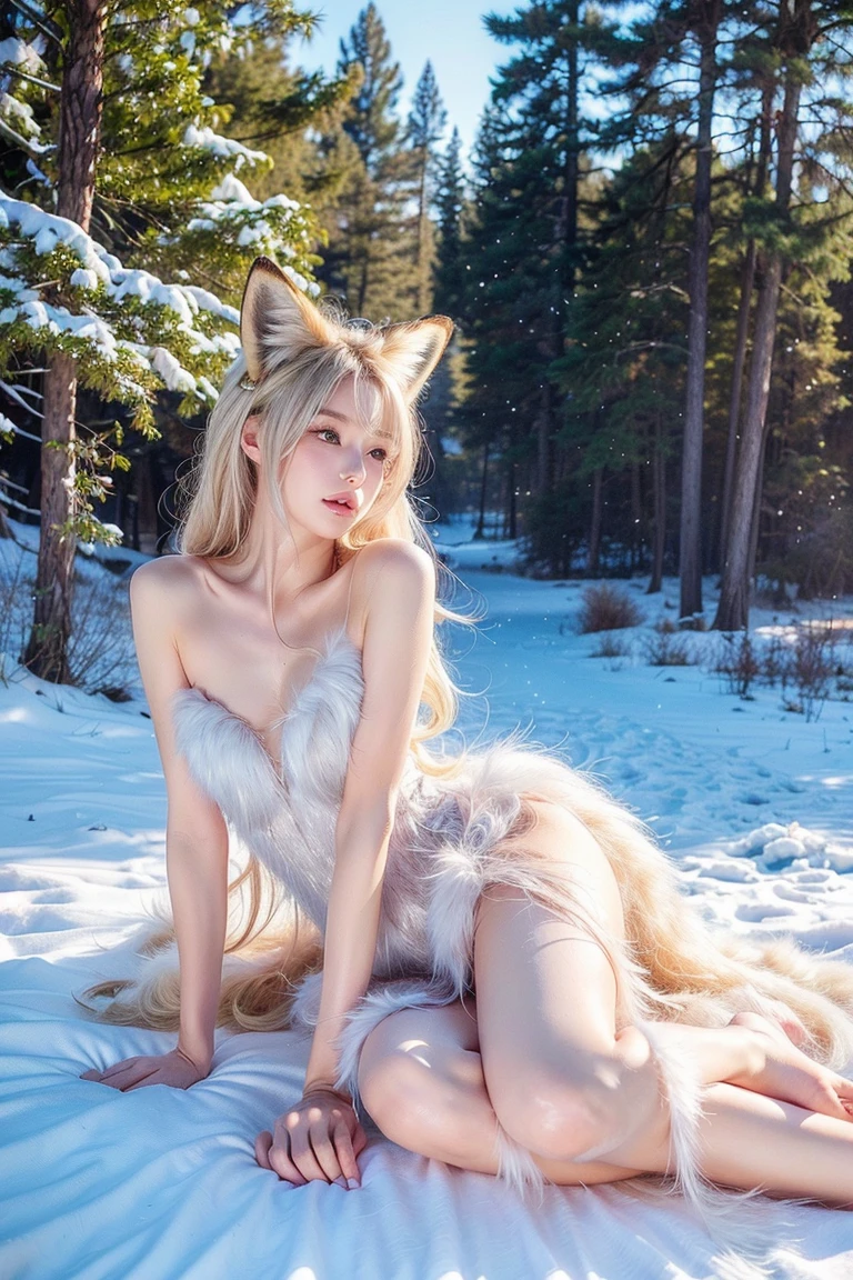 (Raw photo:1.2), (Realistic:1.4), (Highest quality:1.4), (超A high resolution:1.2), (Very detailed:1.3), (nffsw:1.2), (Cinematic lighting:1.3), (eye), (snow:1.2). ), Cute fox, Are standing, (3/4. Portrait: 1.2), Butt, (Fluffy Tail: 1.2), (Soft fur: 1.2), (Cute: 1.2), (Gazing at the audience), (Innocent look), (Soft Light), (dream), (((Completely naked: 1.3))), (Ethereal: 1.3), (magic: 1.2), (Snowflake: 1.2), (Winter Wonderland: 1.3), (Whimsical: 1.2), (fun: 1.2), bust, alone