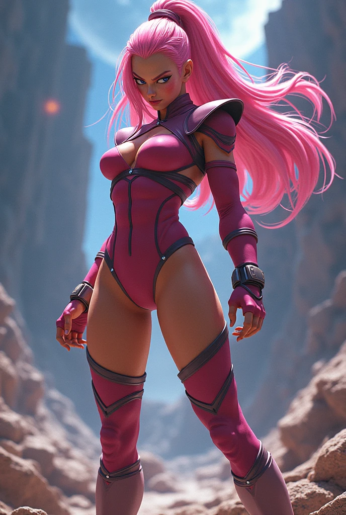 black woman ultra realistic , Mirai Nikki,ultra realistic pink hair, ultra realistic pink eyes, ultra realistic blood outfit, hyperrealistic, hyperdetailed, 4k