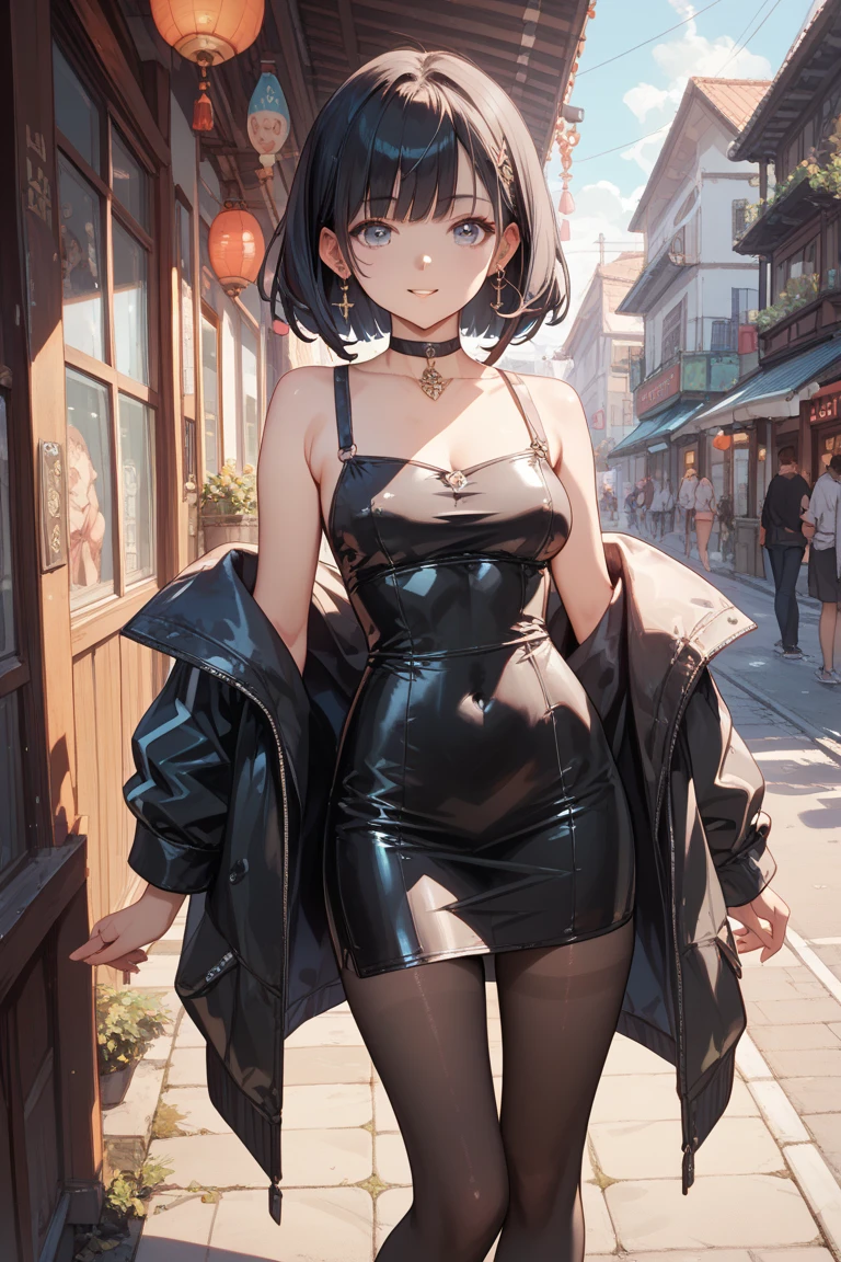 Gothic girl, dressed in tight black clothes, full body photo, walking in street at night, with full moon --auto --s2
