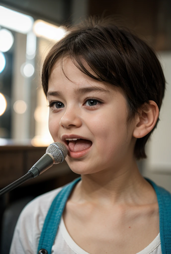 (( best qualityer )) brown eyed boy , mic , brown skinned , smiling and playing ))