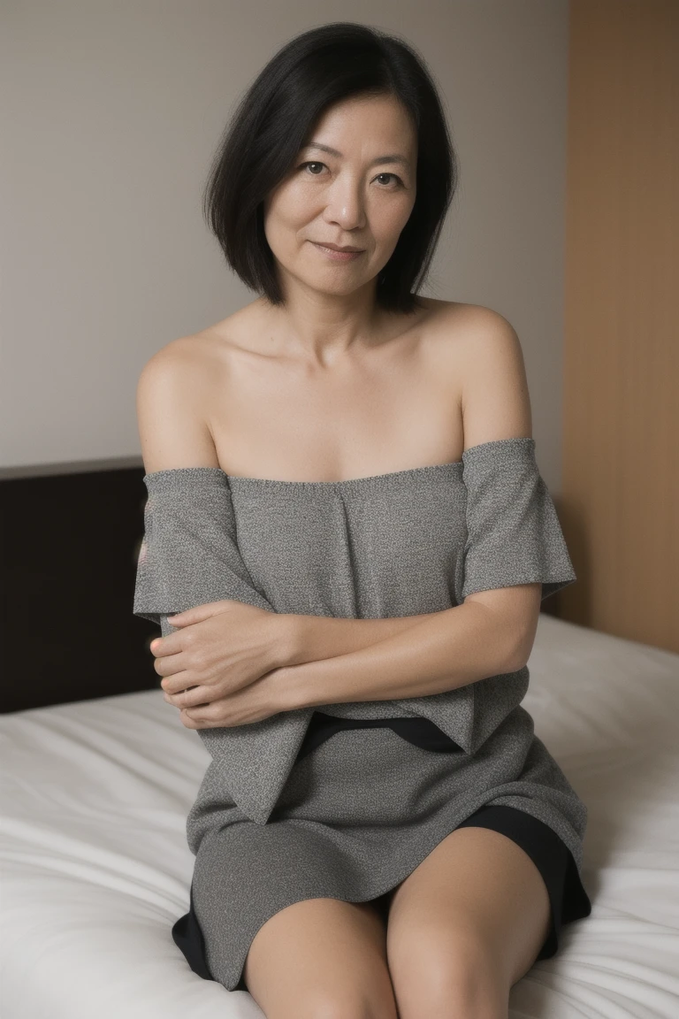 ((masterpiece, highest quality, Super Definition, High resolution)), 4K. alone, Mature Woman、45 years old、((naked、nude:1.2))、(Large saggy breasts:1.5)、Shining Eyes, Perfect Eyes, Facing the audience、On the bed、Lying on your back、Spread your legs、Depicting genitalia、Perfect arms and legs:1.5
