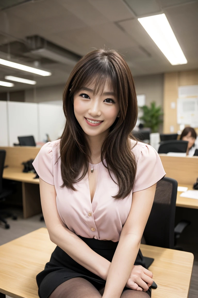 30 year old beautiful office lady costume best、Sitting on a chair、Office with one computer、Sweet smile 、skirt by the、Panties that change color from image to image、Hairstyles that change depending on the image、large udder、Faces and expressions that change with each image、